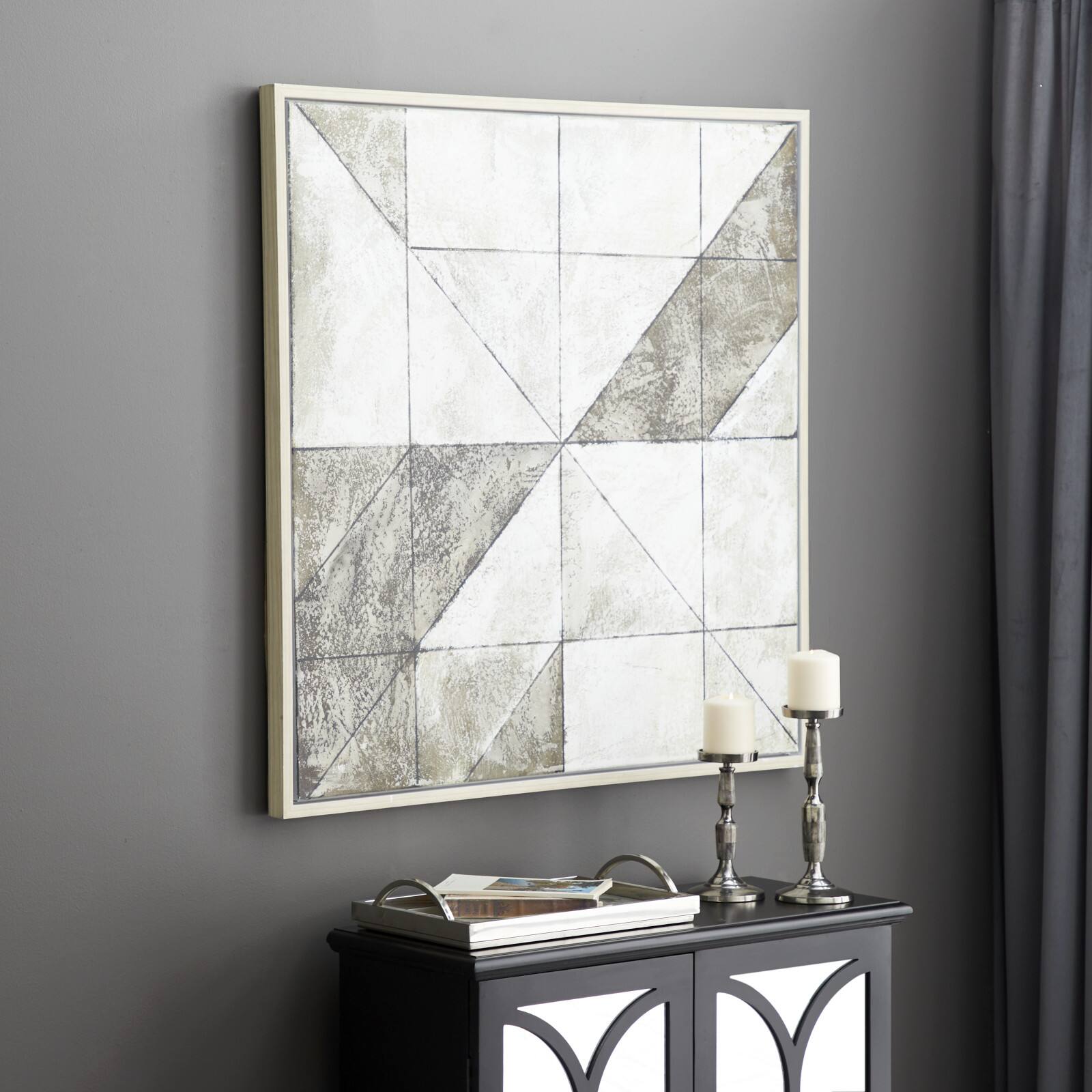 White Contemporary Canvas Wall Art, 39&#x22; x 39&#x22;