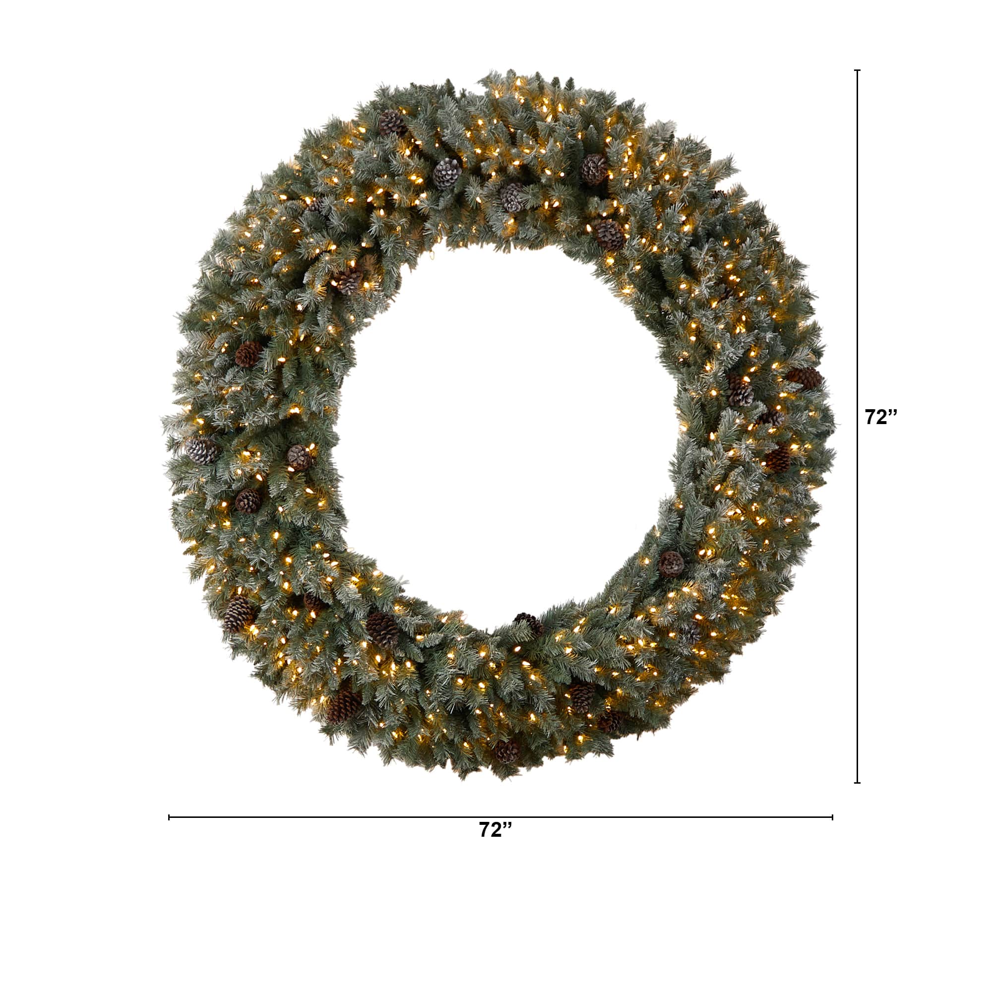 6ft. Clear LED Lights Flocked Christmas Artificial Wreath With Pinecones