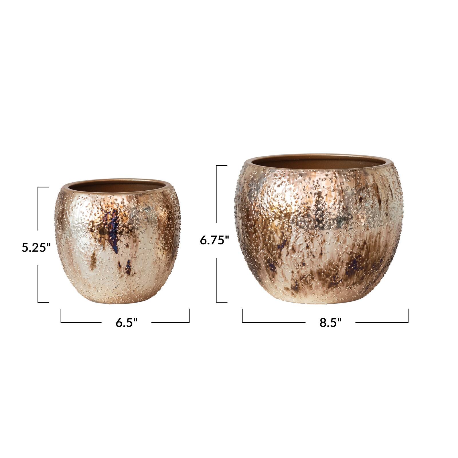 Hello Honey® Antique Gold Round Textured Metal Planters, 2ct.