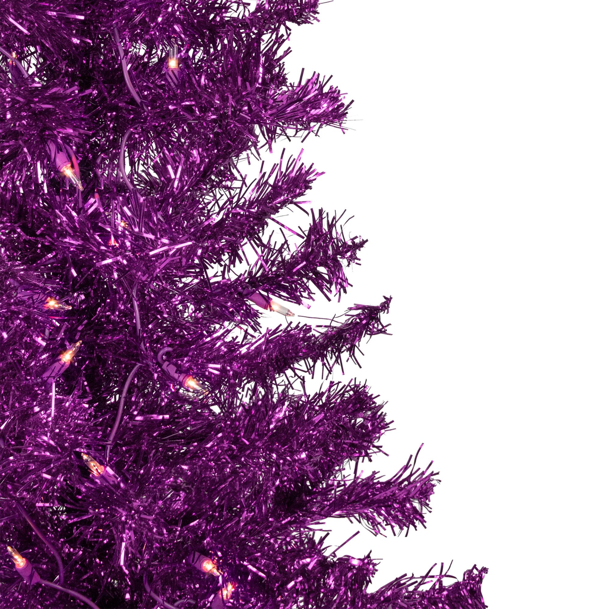 4ft. Pre-Lit Purple Tinsel Artificial Christmas Tree, Clear Lights