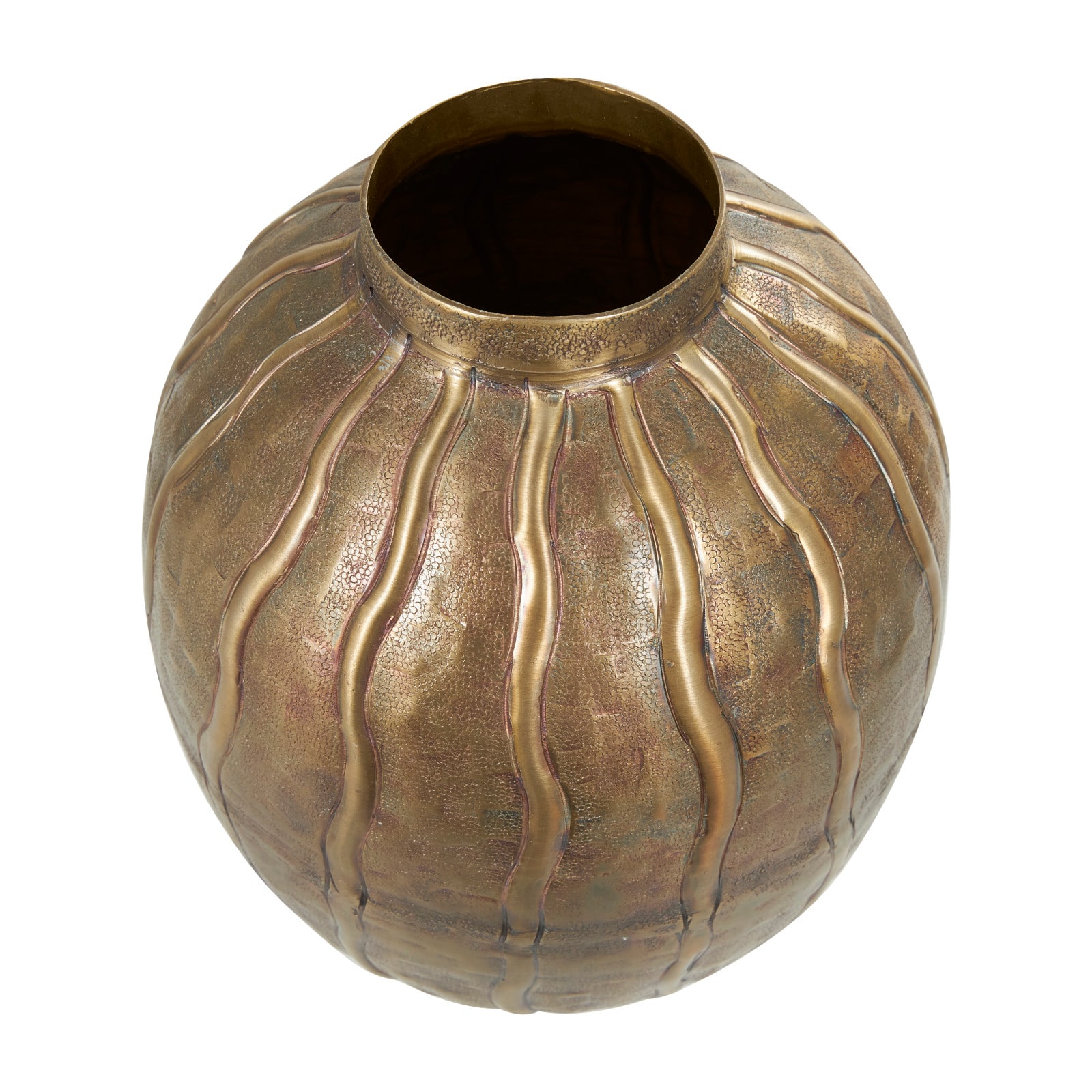 12&#x22; Brass Metal Snakeskin Inspired Vase with Dimensional Wavy Accents