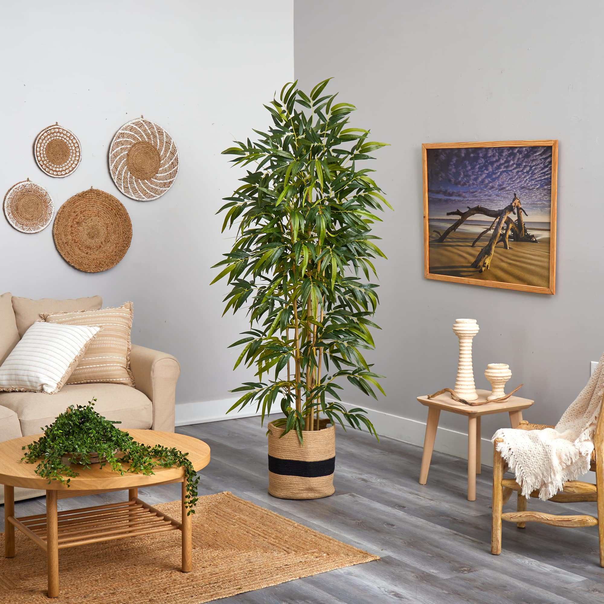 6ft. Bamboo Artificial Tree with 1024 Bendable Branches in Handmade Natural Cotton Planter