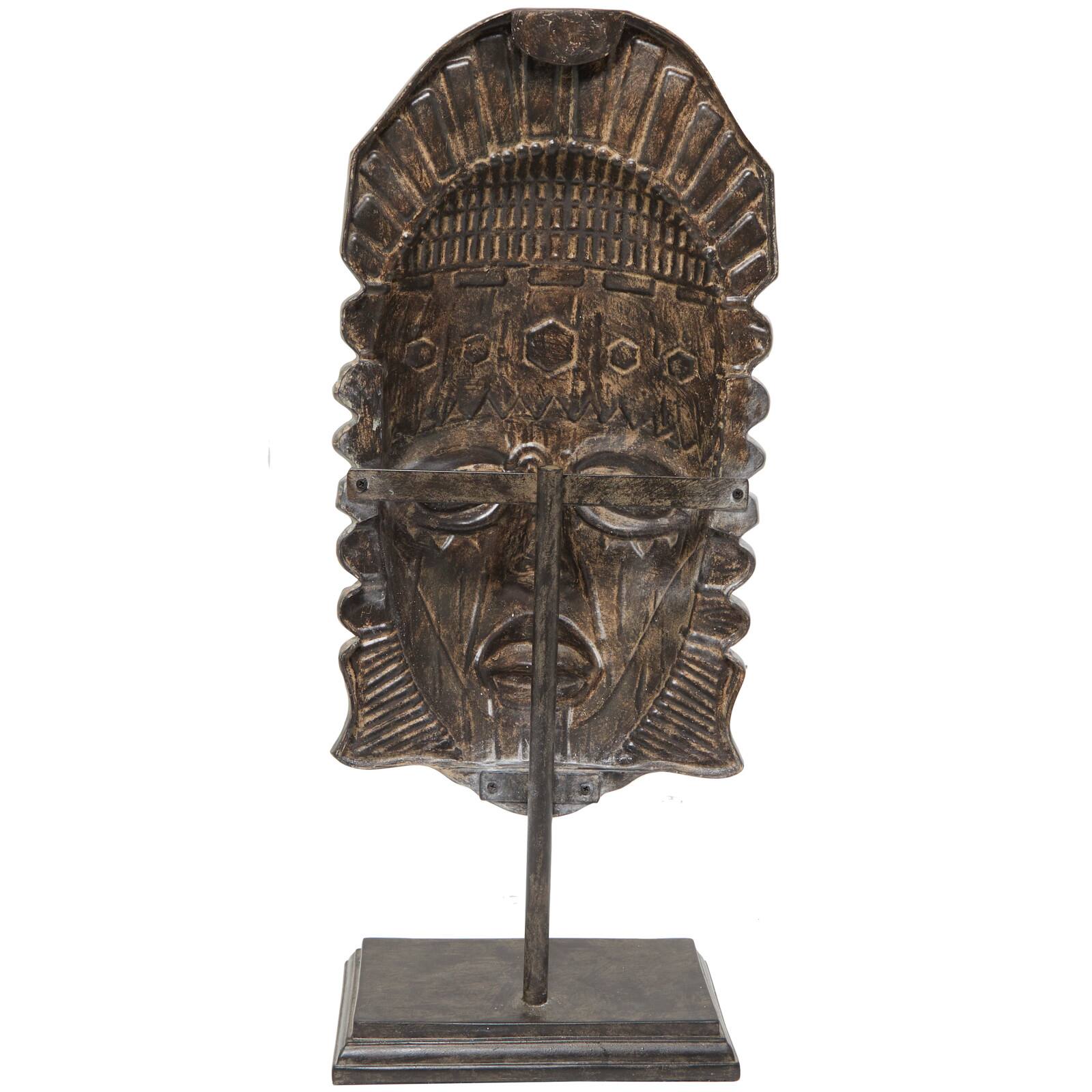 2ft. Brown Polystone Primitive African Mask Sculpture