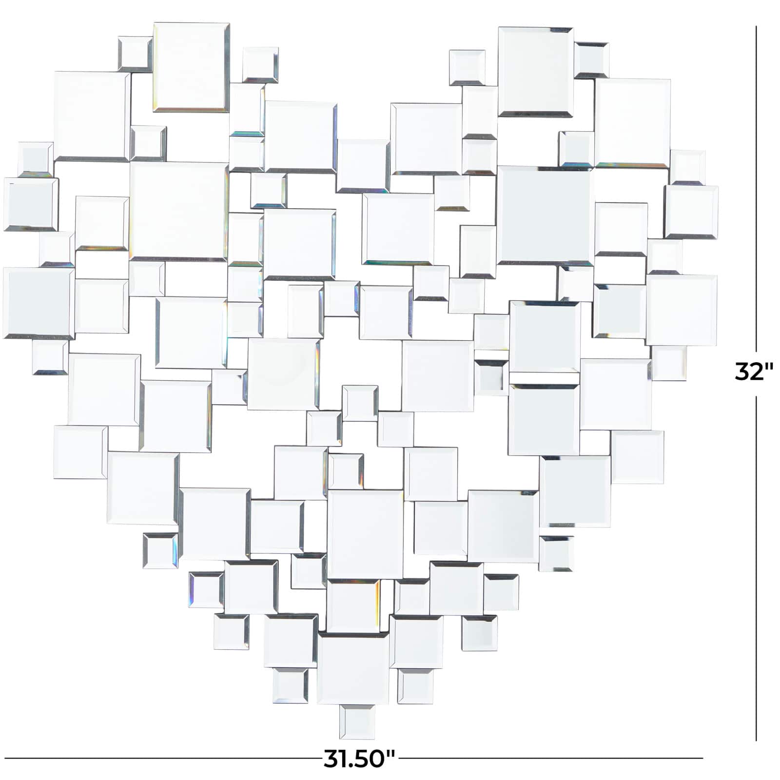 The Novogratz Silver Glass Shaped Mirrored Heart Wall Mirror 32&#x22; x 1&#x22; x 32&#x22;