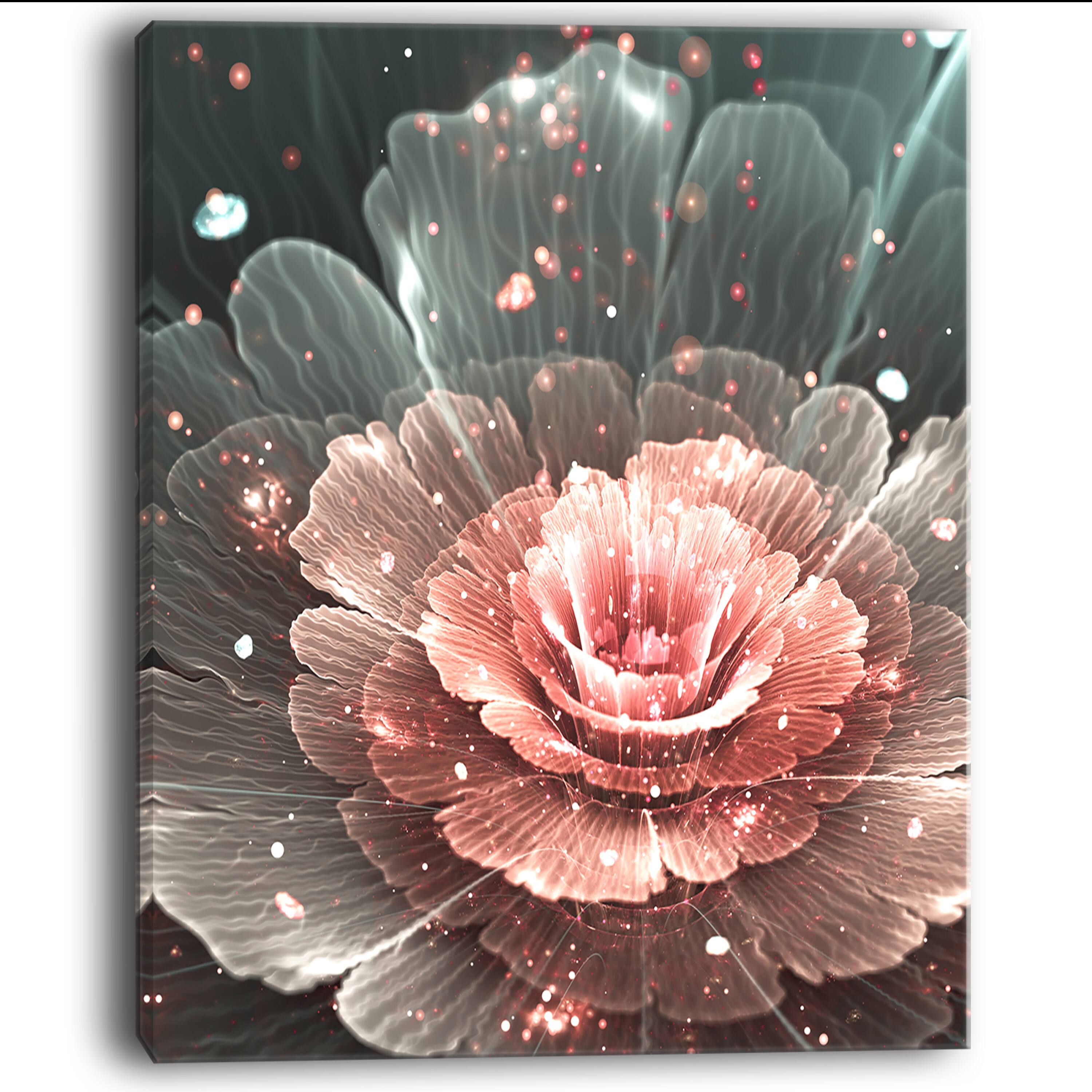 Designart - Abstract Fractal Pink Gray Flower - Floral Art Canvas Print