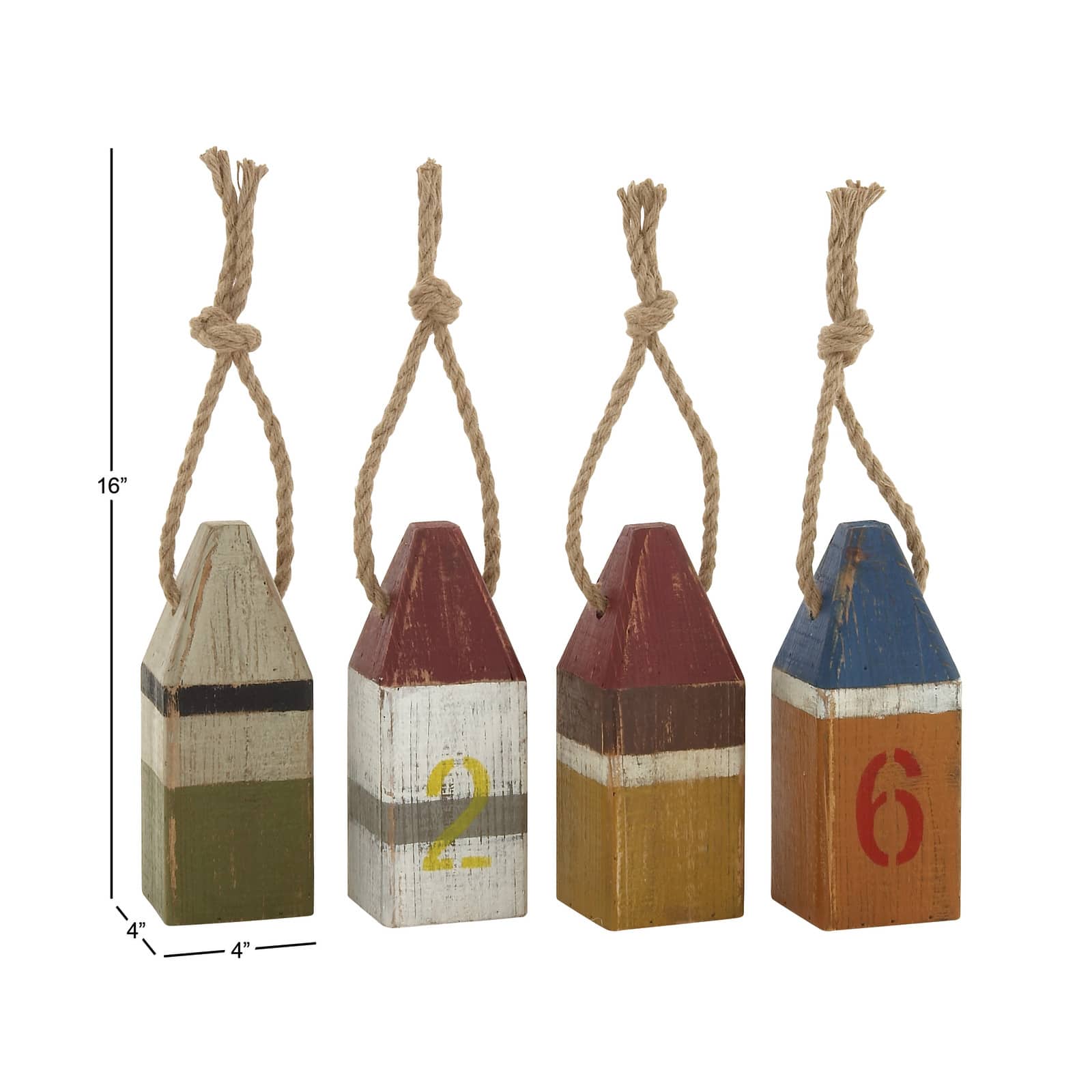 10&#x22; Multicolored Wood Coastal Buoy Sculpture Set