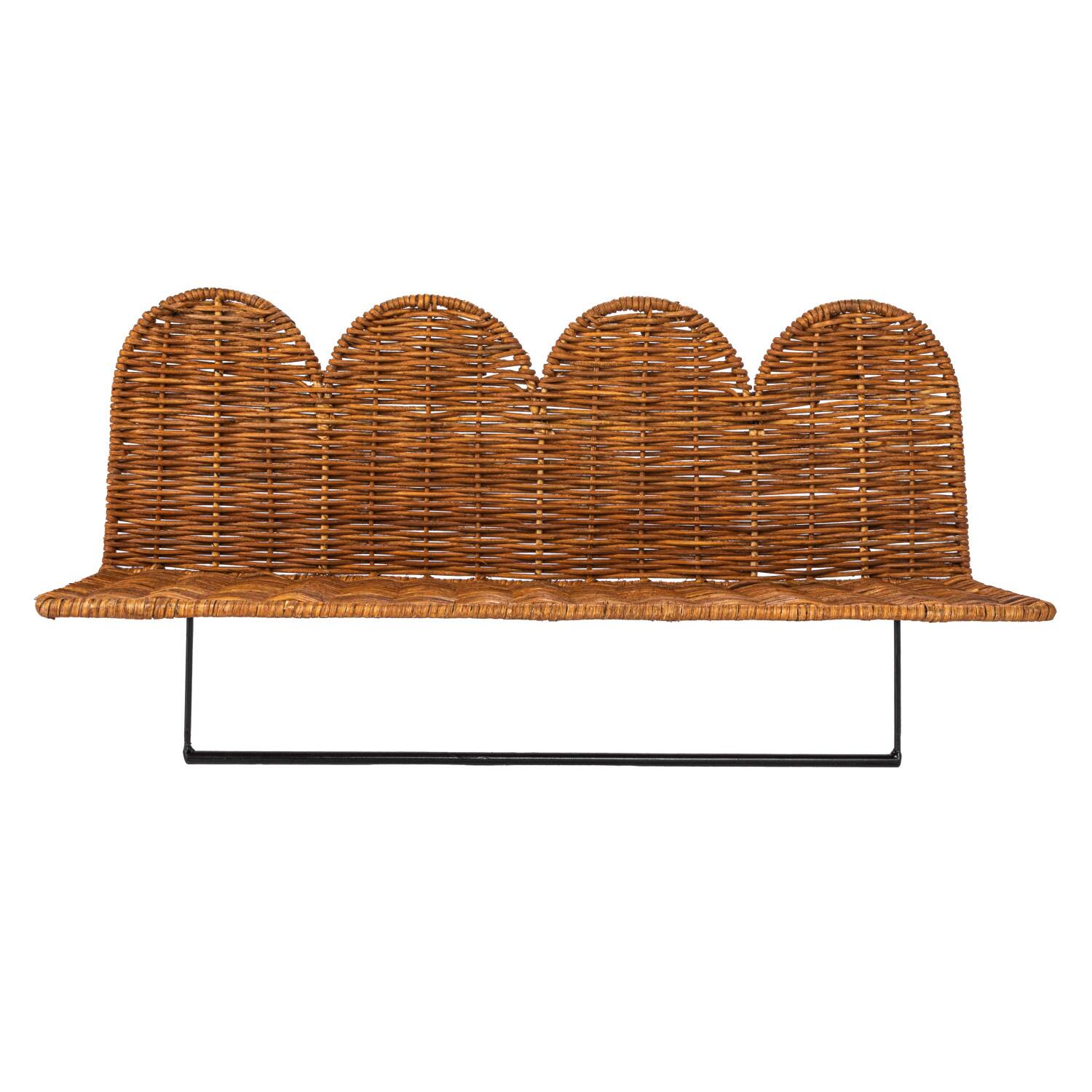 Natural Rattan Wicker Wall Shelf with Scalloped Edge &#x26; Metal Rod