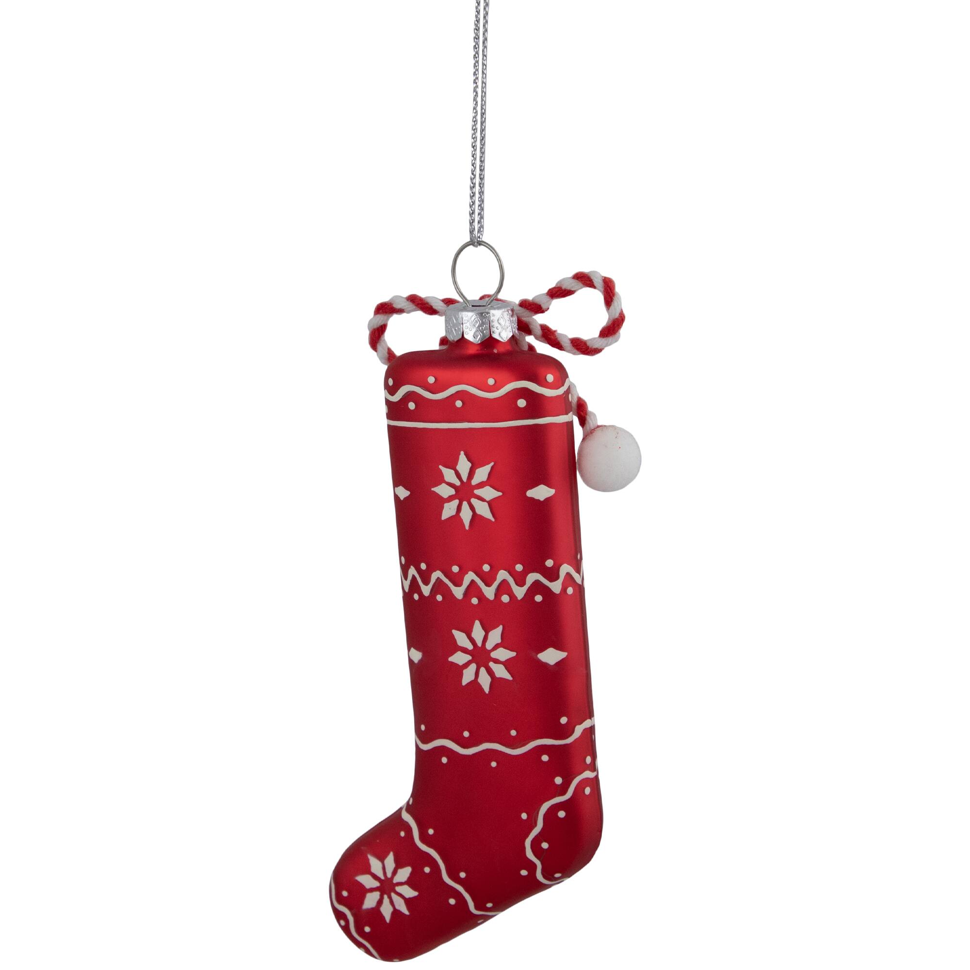 5&#x22; Red &#x26; White Glass Christmas Stocking Ornament