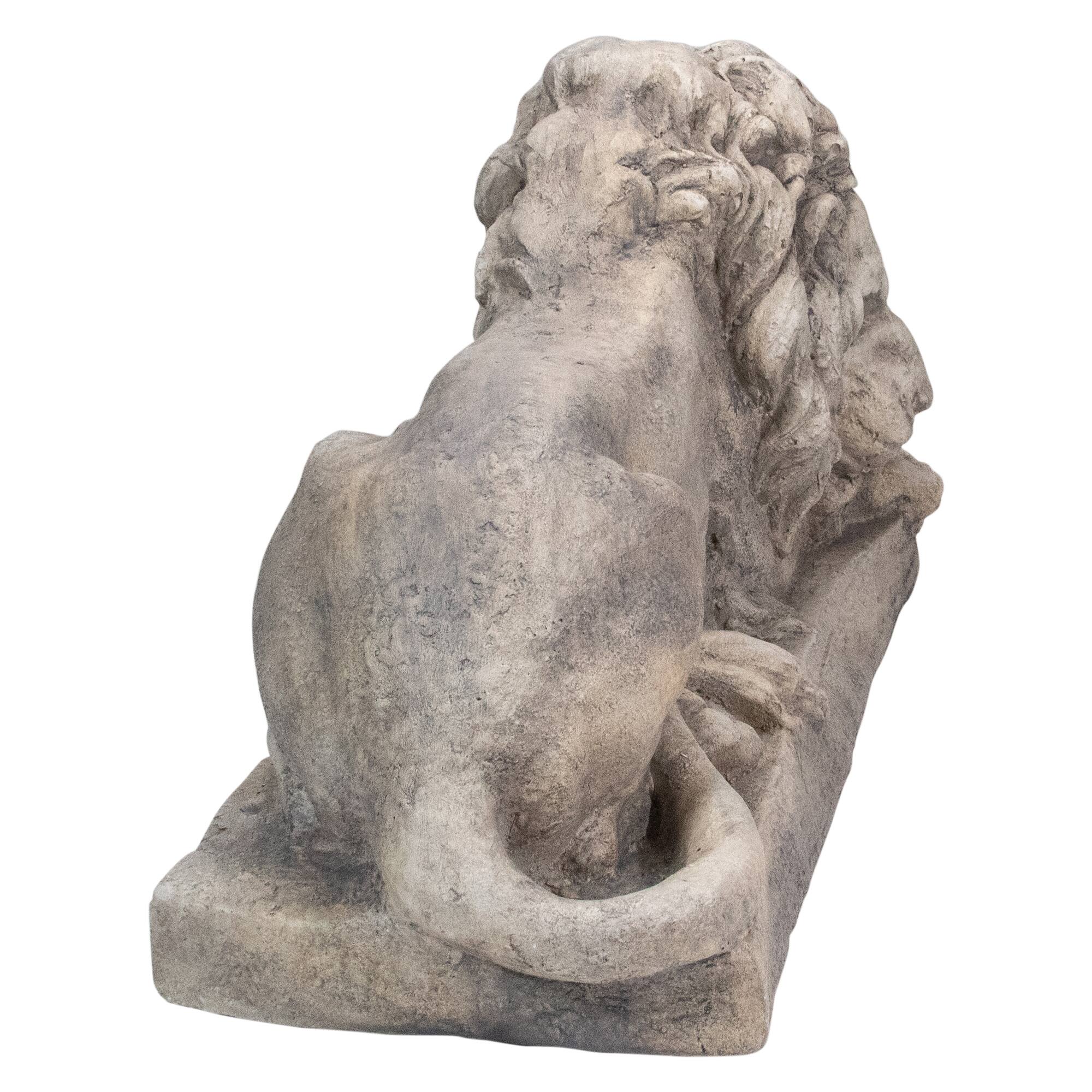 22.5" Gray Lying Down Lion Outdoor Garden Statue