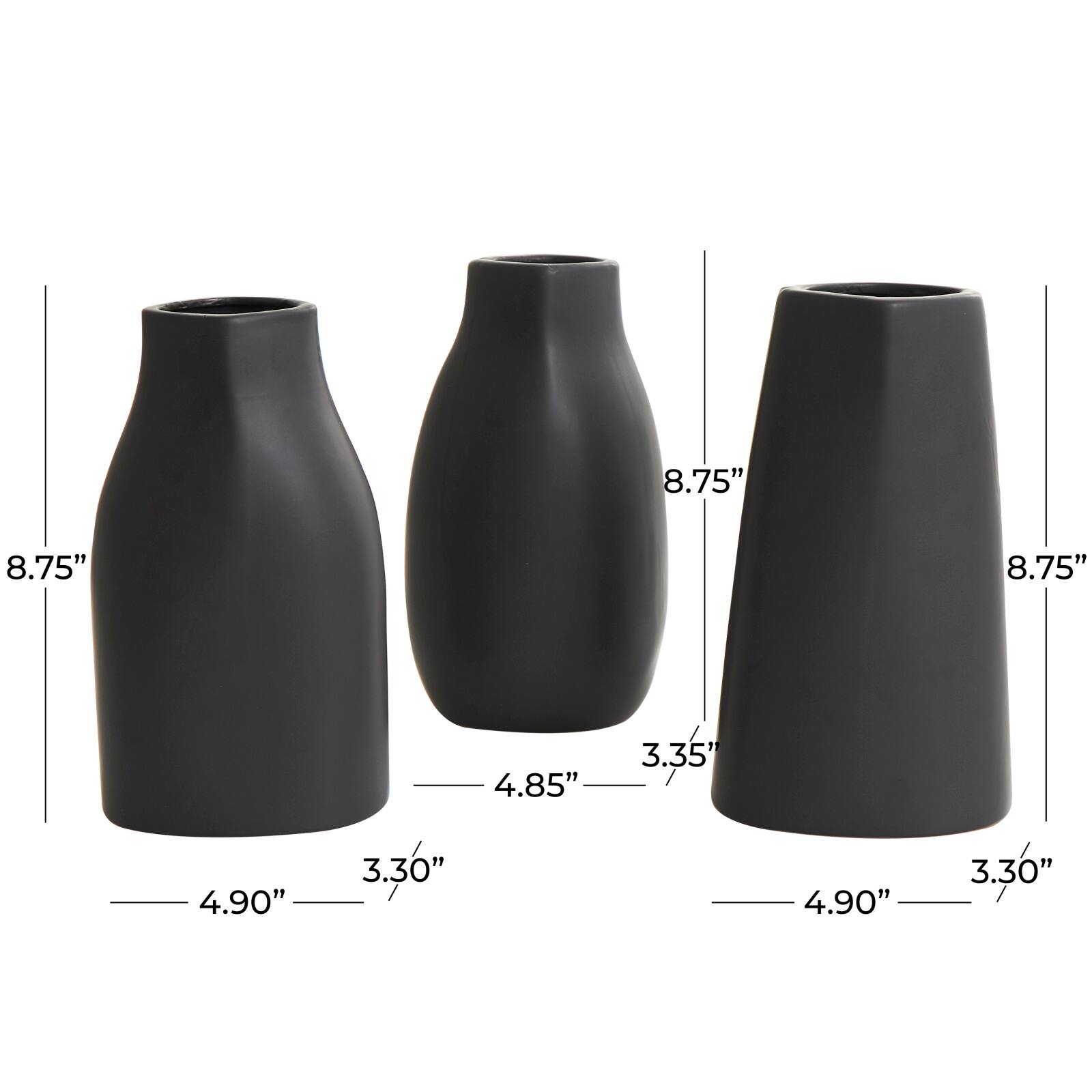 9&#x22; Black Ceramic Minimalistic Vase Set