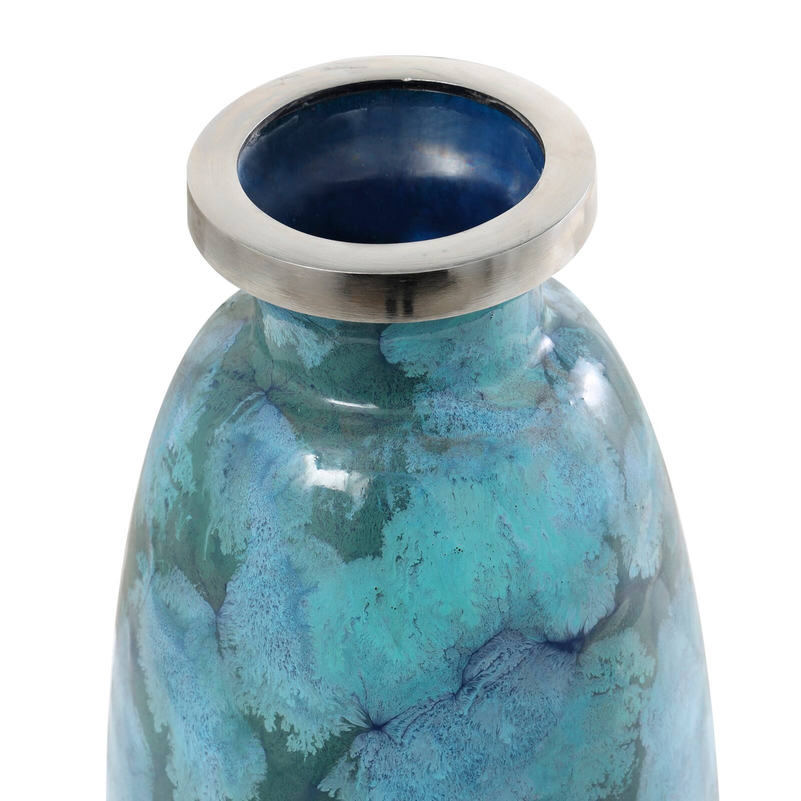 30&#x22; Teal Glass Handmade Vase