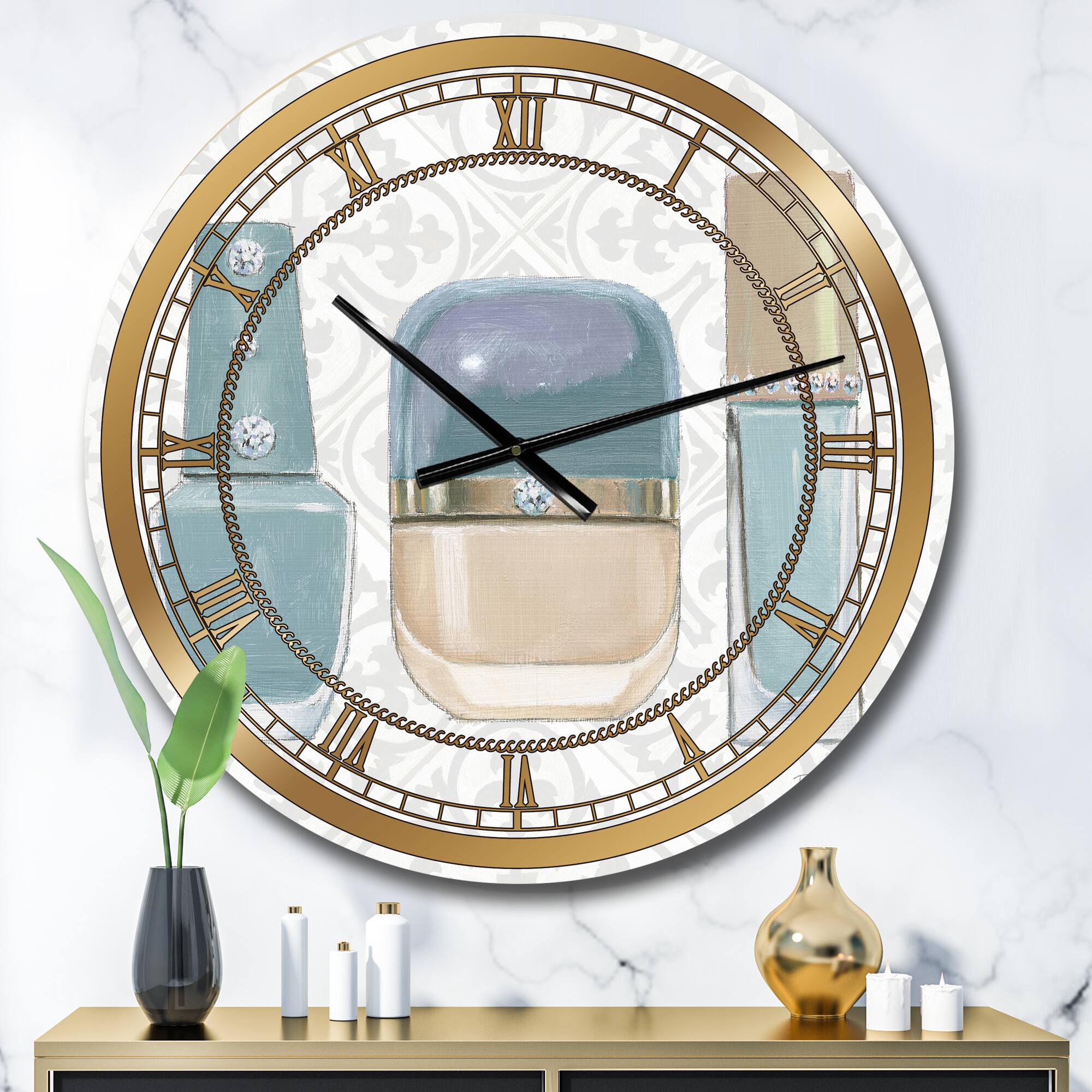 Designart 'Glam Cosmetics Blue Accessories Glam Wall Clock