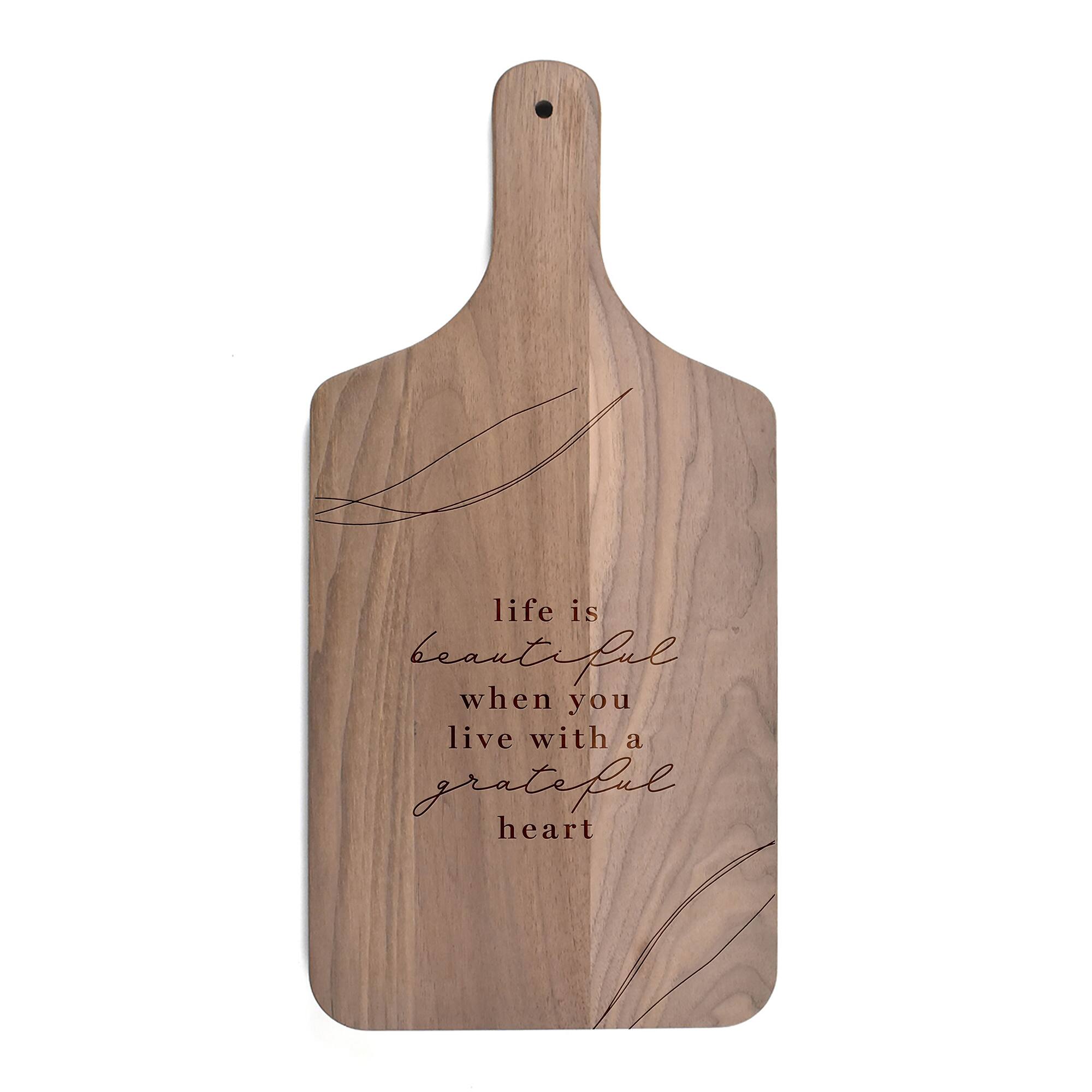 17" Grateful Heart Boho Walnut Paddle Cutting Board