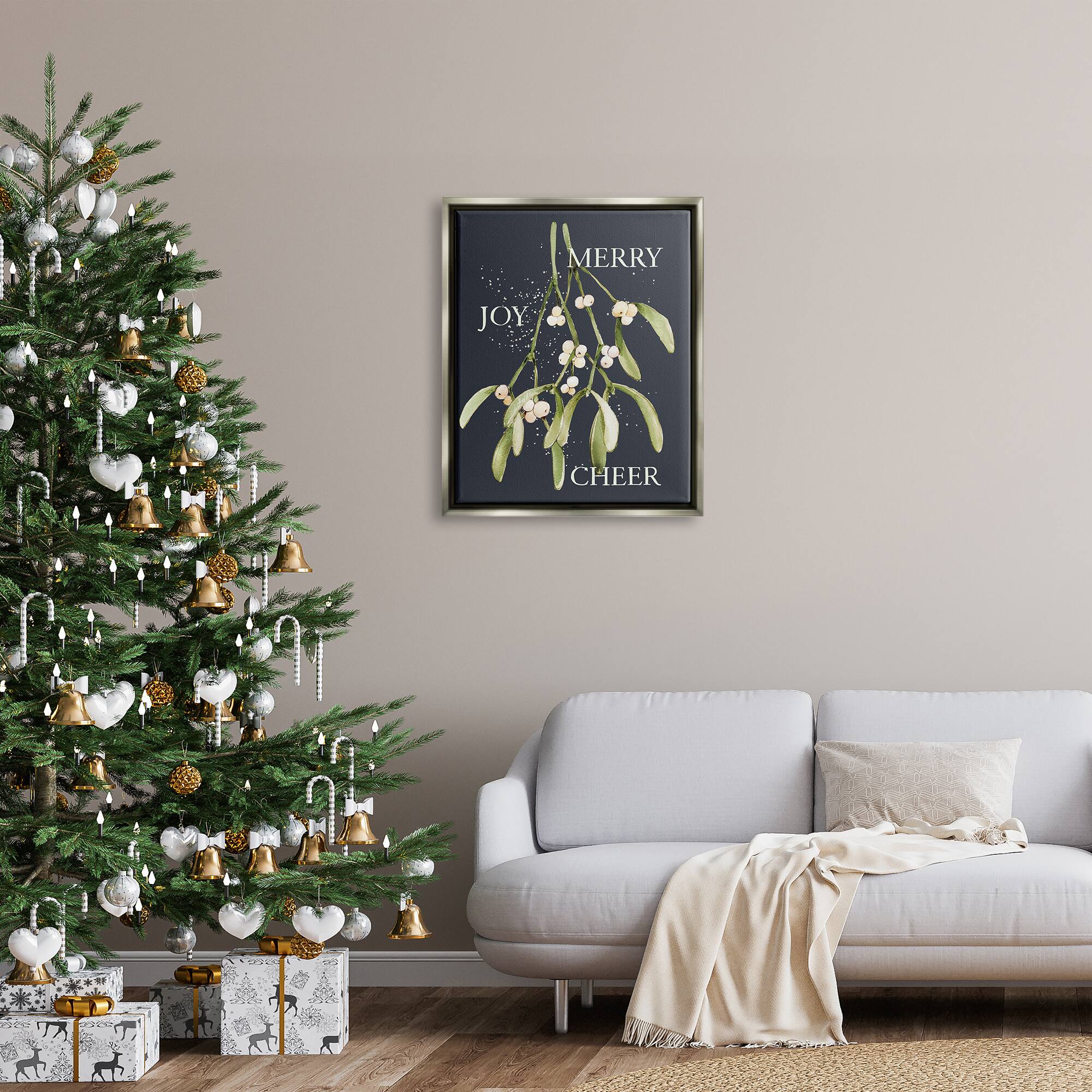 Stupell Industries Merry Joy Cheer Holly Berries Framed Floater Canvas Wall Art