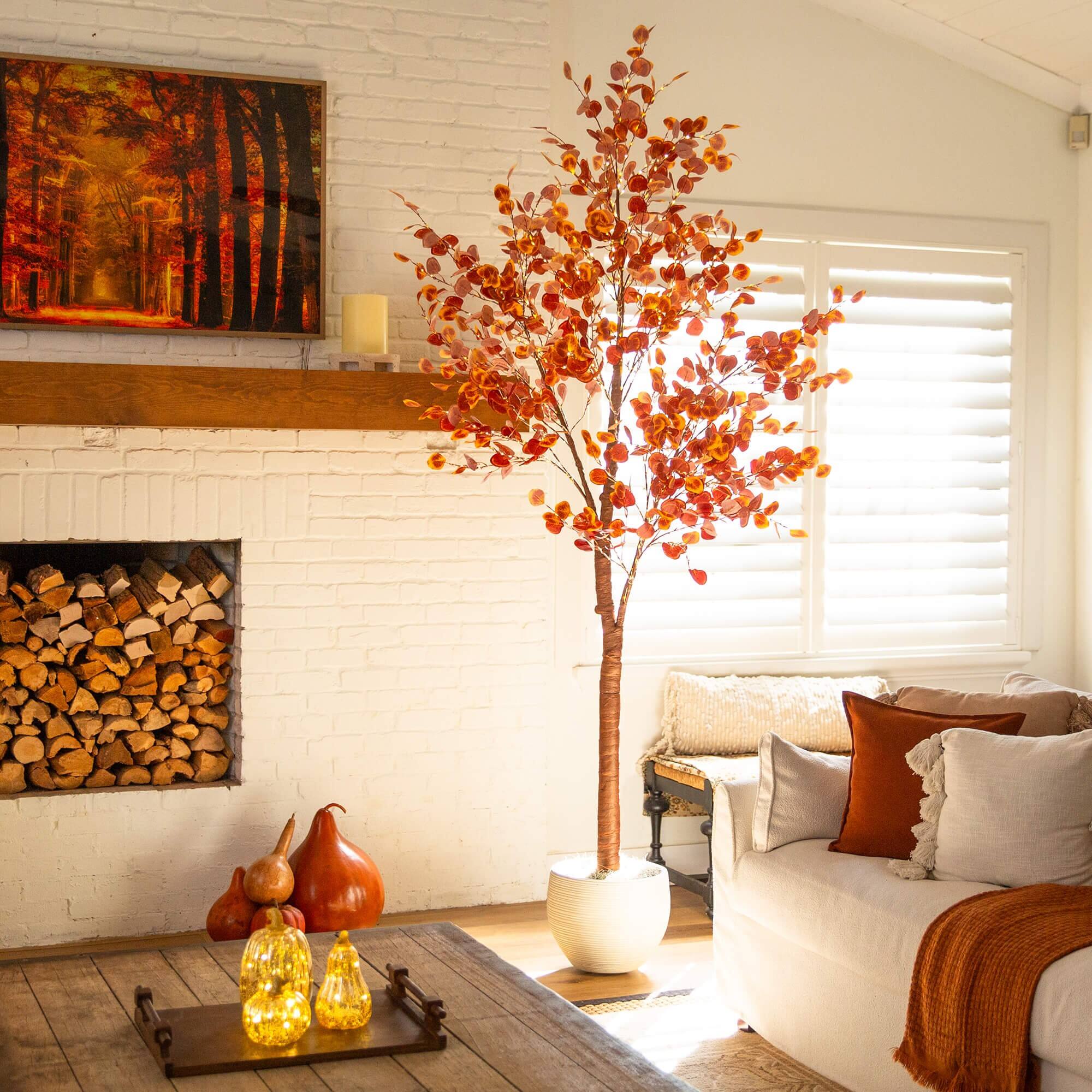 9ft. Pre-Lit Grand Autumn Eucalyptus Artificial Fall Tree with 700 Warm White LED Lights