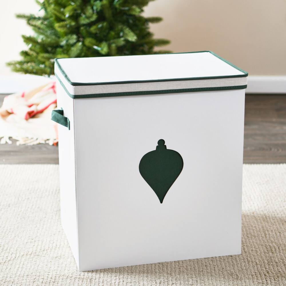Household Essentials Green &#x26; White Ornament Storage Box