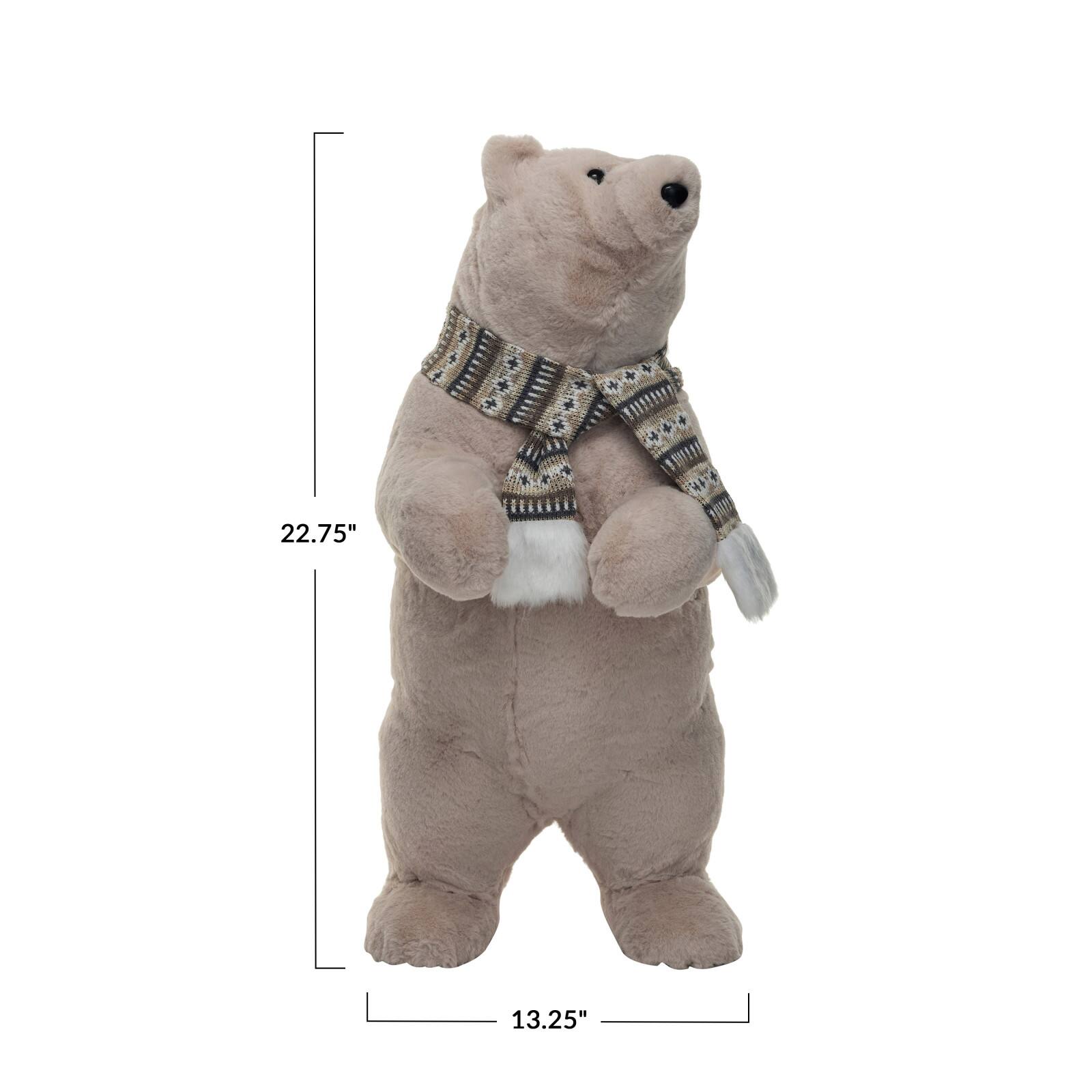 Hello Honey&#xAE; 22.75&#x22; Cream Faux Fur Standing Upright Polar Bear with Scarf
