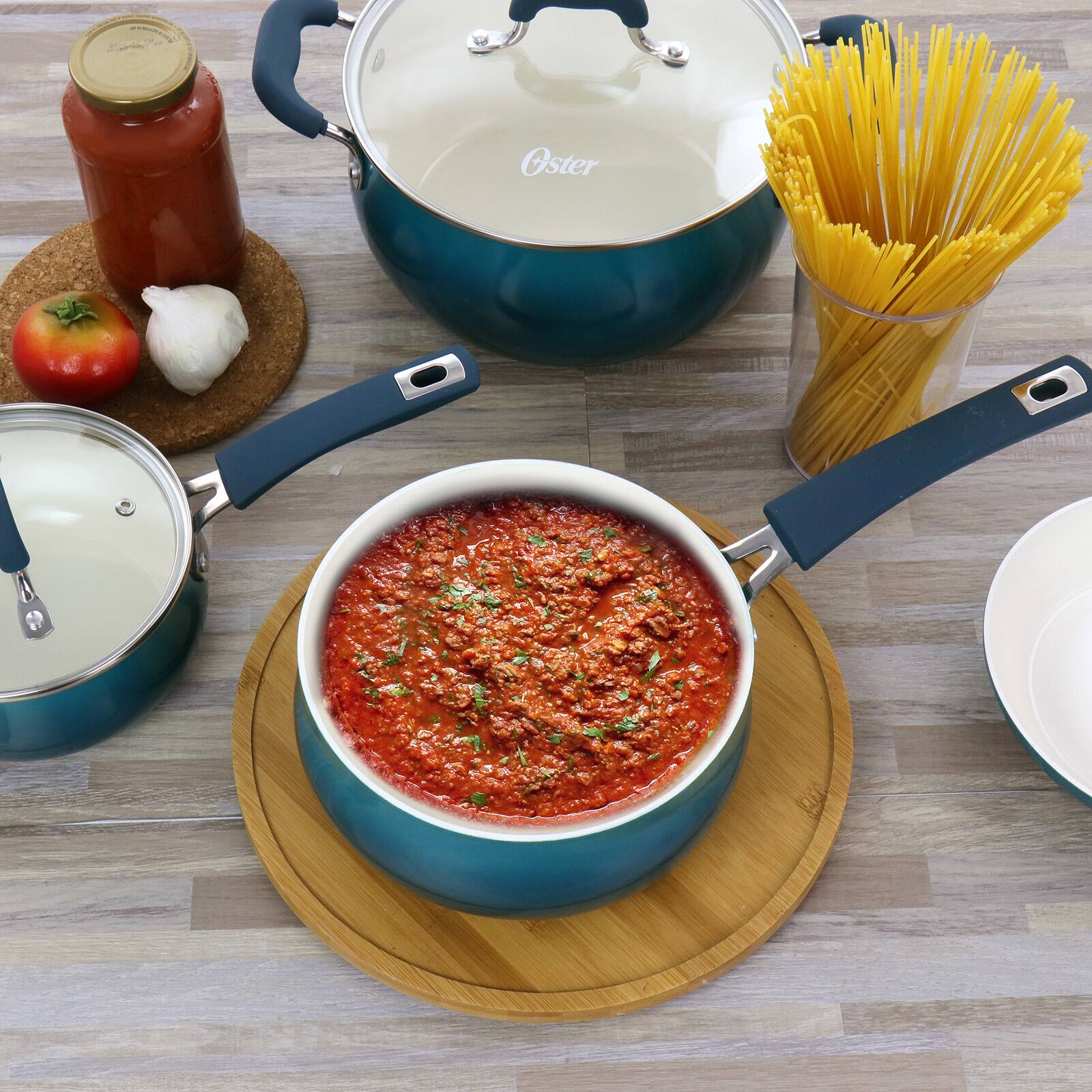 Oster Corbett 8-Piece Blue Nonstick Aluminum Cookware Set