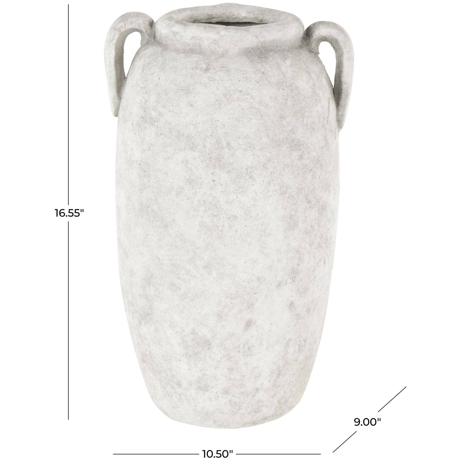 16.5" White Antique-Style Textured Ceramic Vase with and Handles
