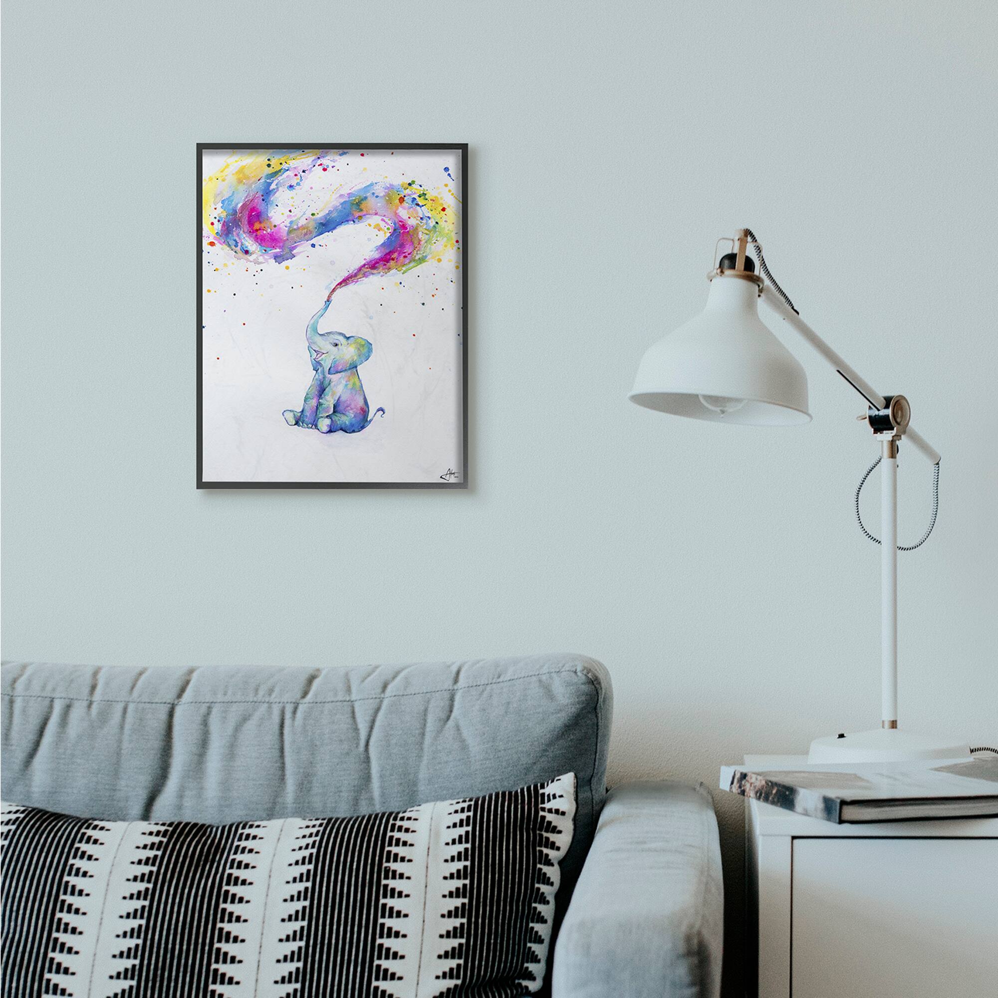 Stupell Industries Colorful Watercolor Elephant Framed Wall Art