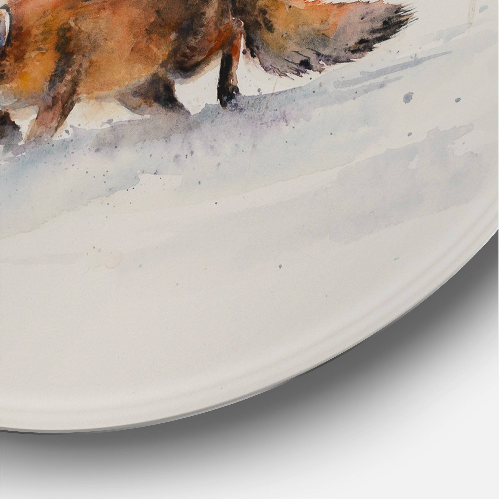 Designart - Red Fox Running In White Snow I - Farmhouse Metal Circle Wall Art