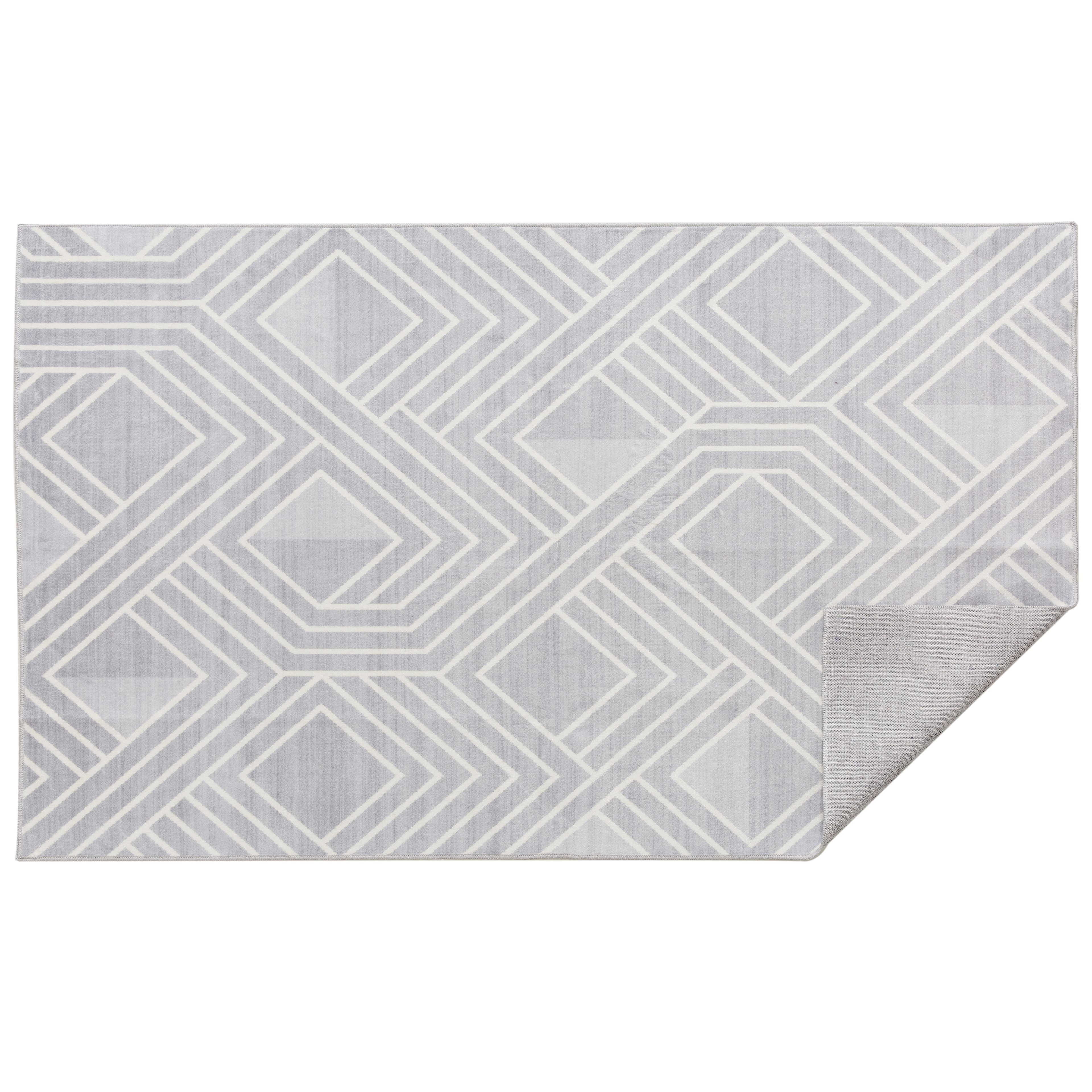 Grey Geometric Diamond Print Traditional Washable Area Rug by Ashland&#xAE;