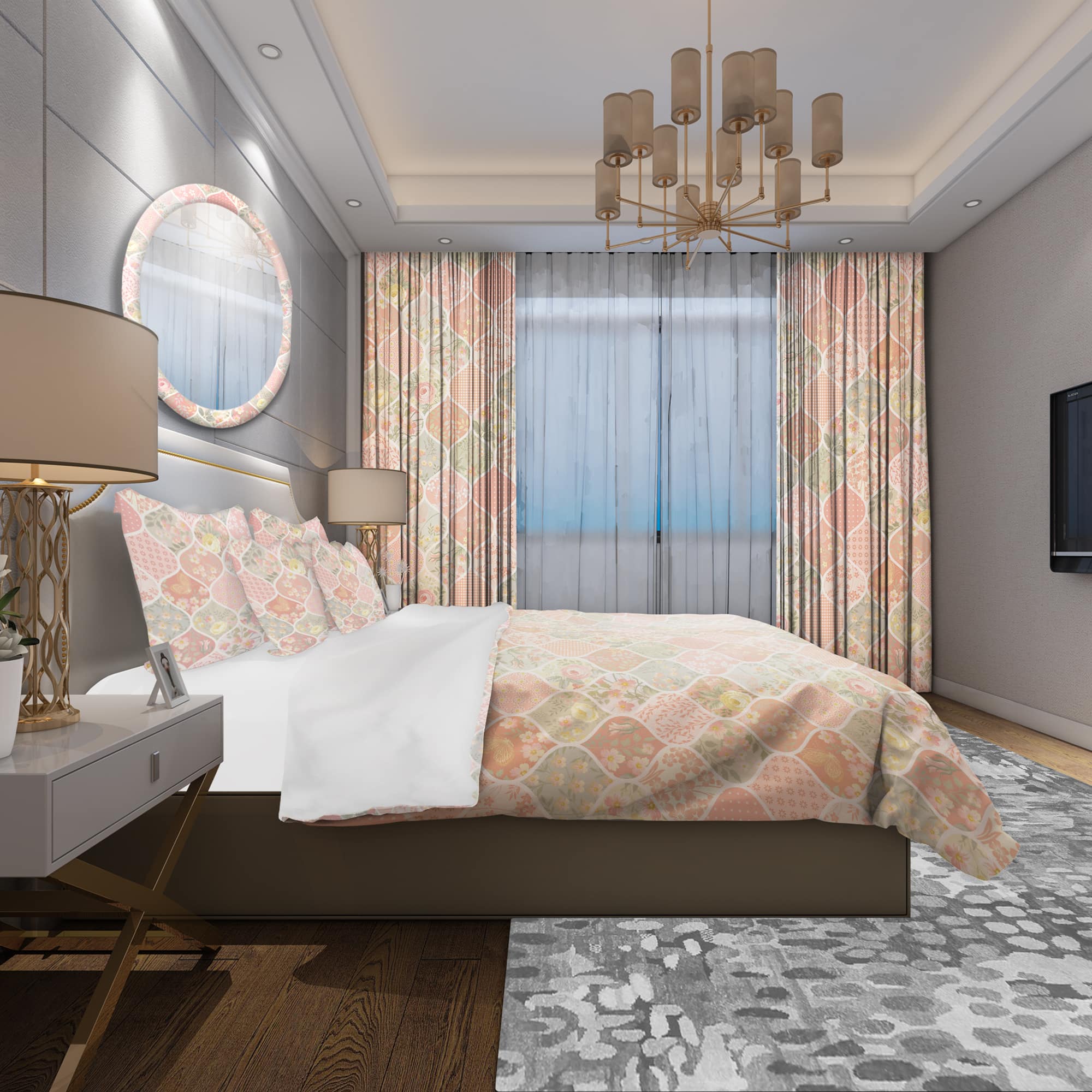 Designart 'Patchwork Pattern with Flowers' Patterned Bedding Set - Duvet Cover & Shams