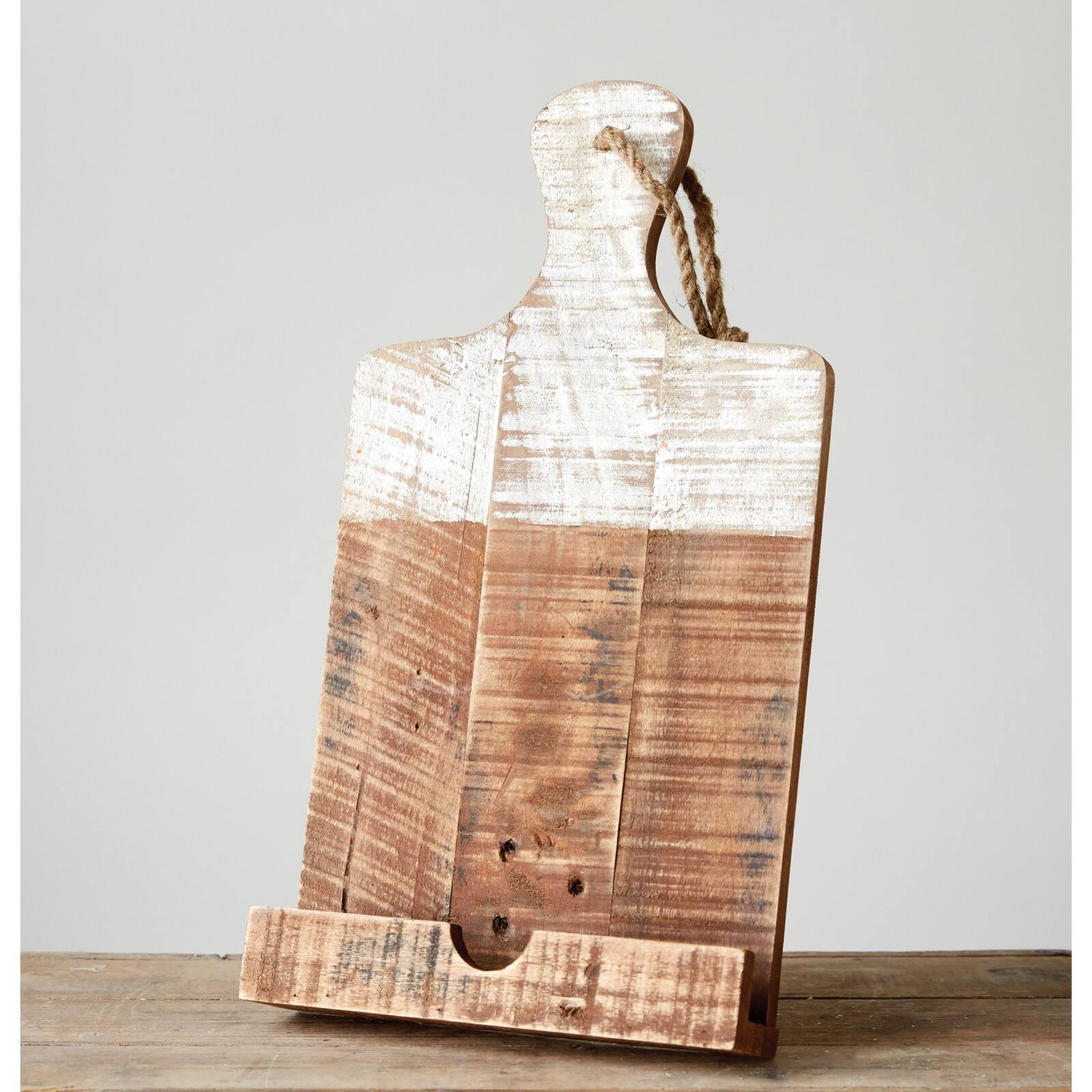 Hello Honey&#xAE; 16&#x22; Distressed White Dipped Wood Tablet Holder