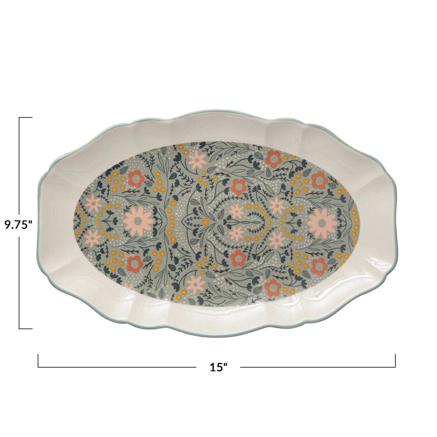 Hello Honey&#xAE; 15&#x22; Multicolor Painted Floral Stoneware Platter
