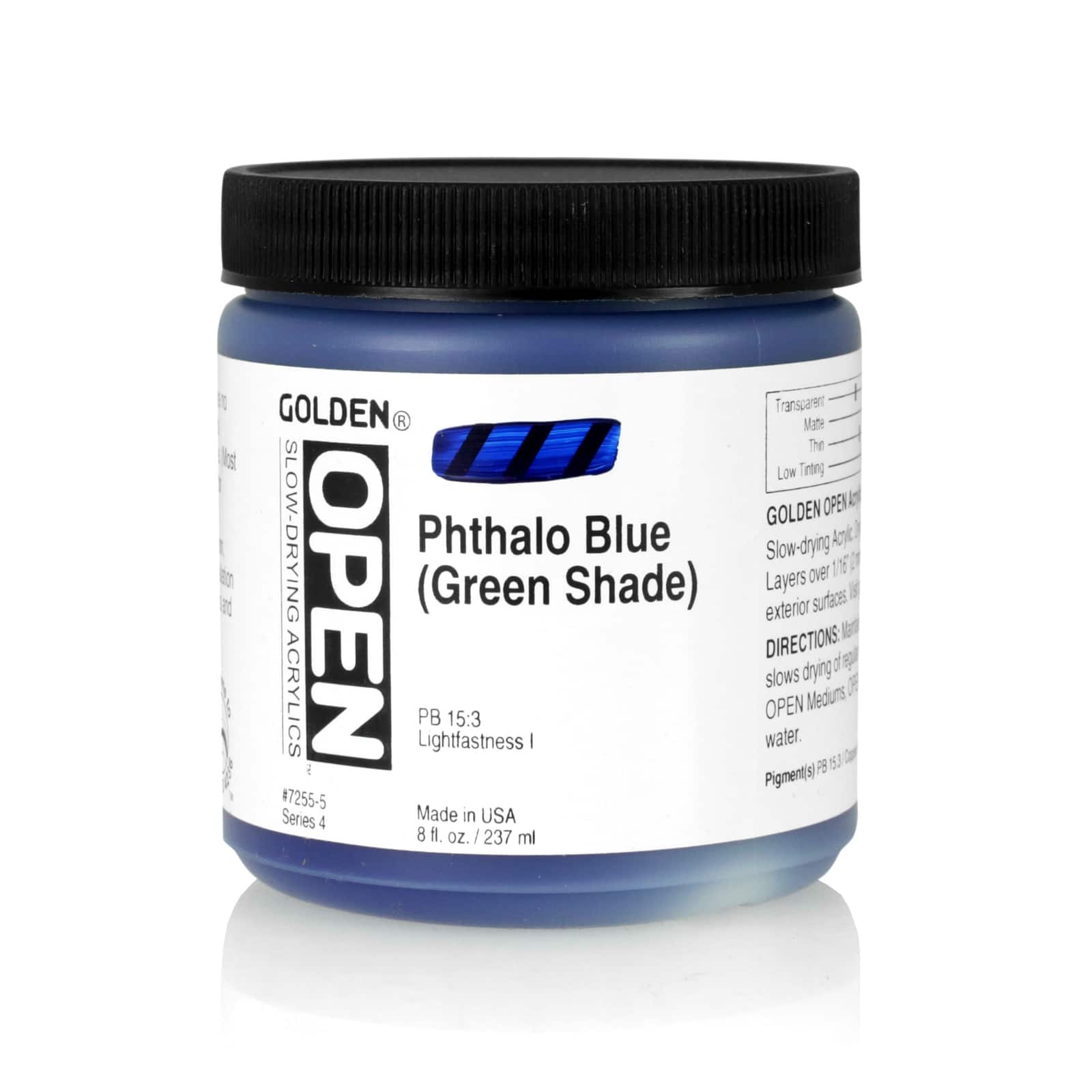 Golden OPEN Slow Drying Acrylics, 8 oz Paint in Phthalo Blue (Green Shade)