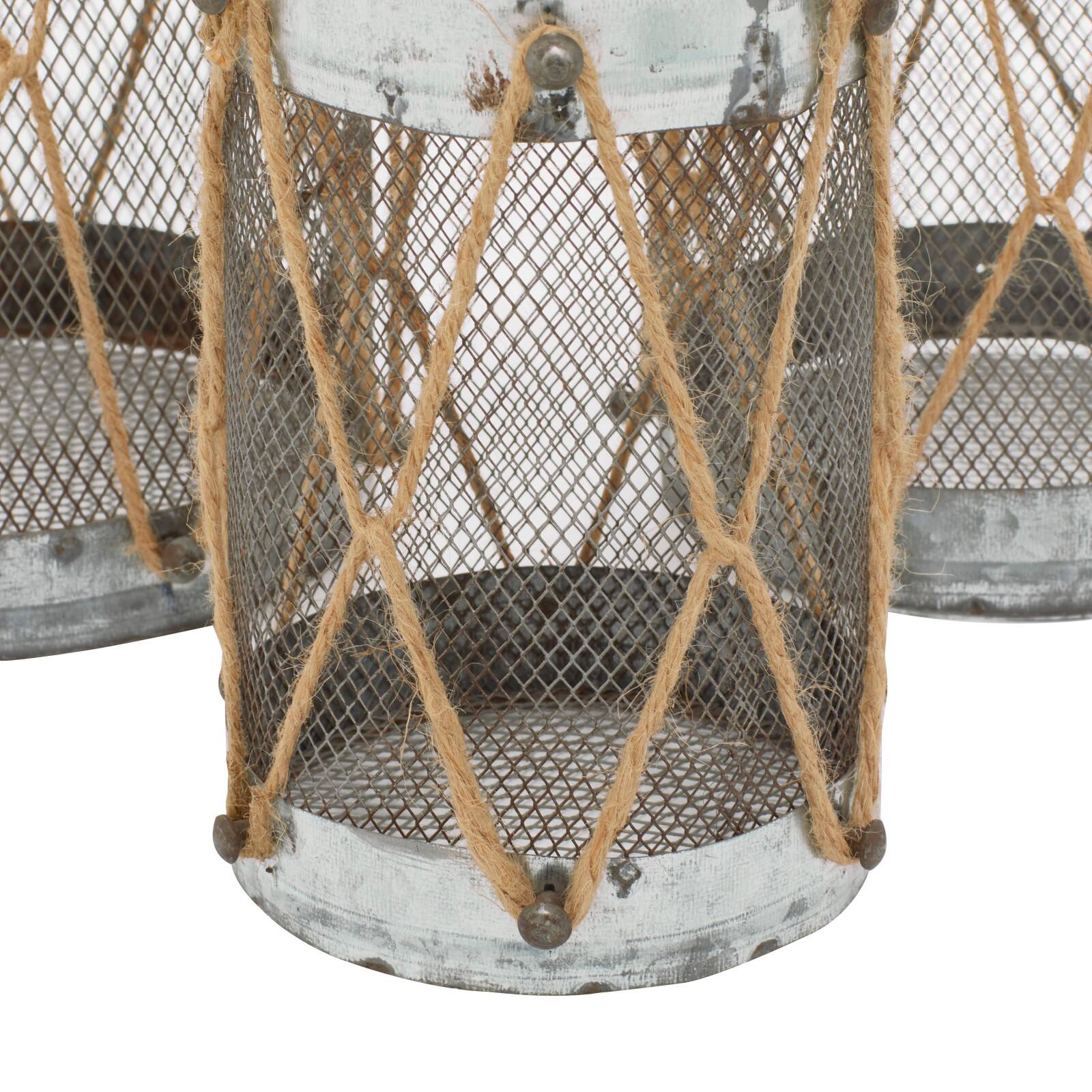 Set of 3" Silver Metal Rustic Lantern, 11", 9", 8"