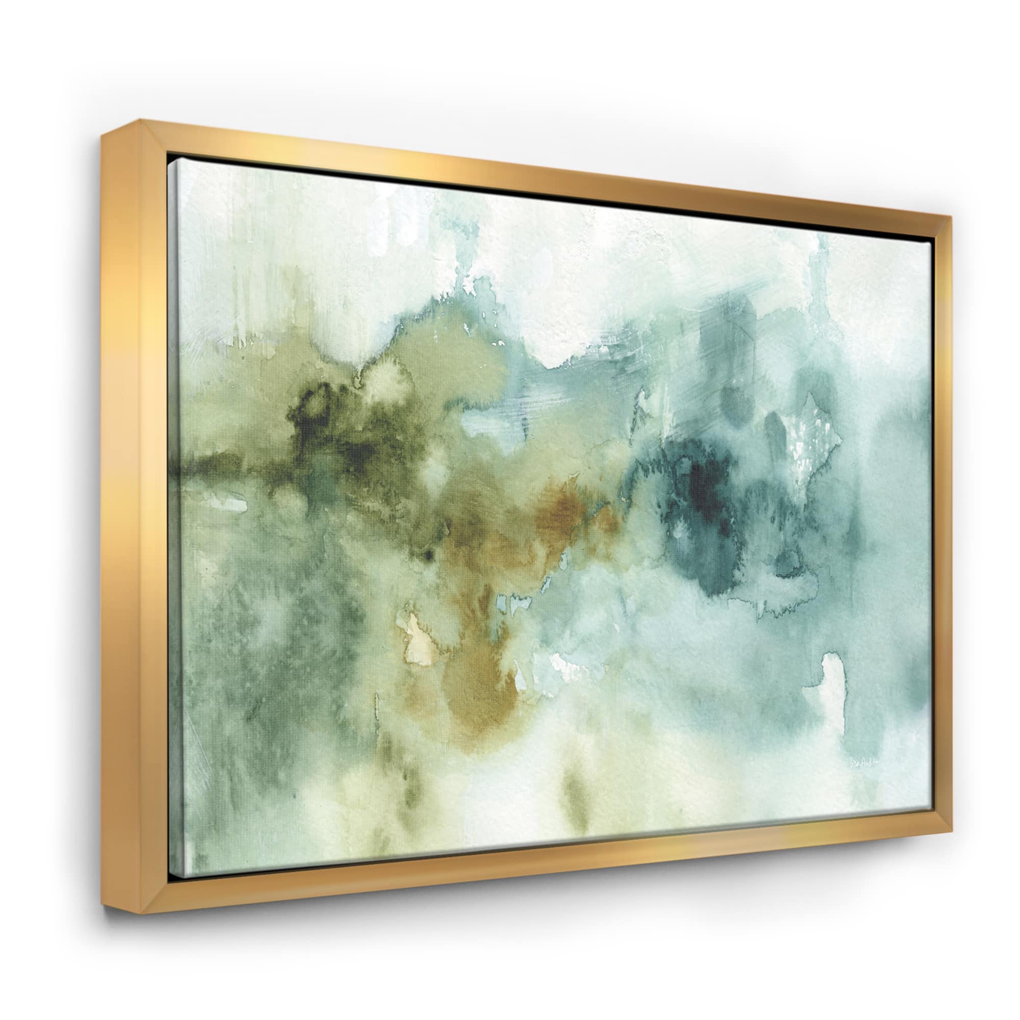 Designart - Abstract Watercolor Green House - Modern &#x26; Contemporary Canvas in Gold Frame