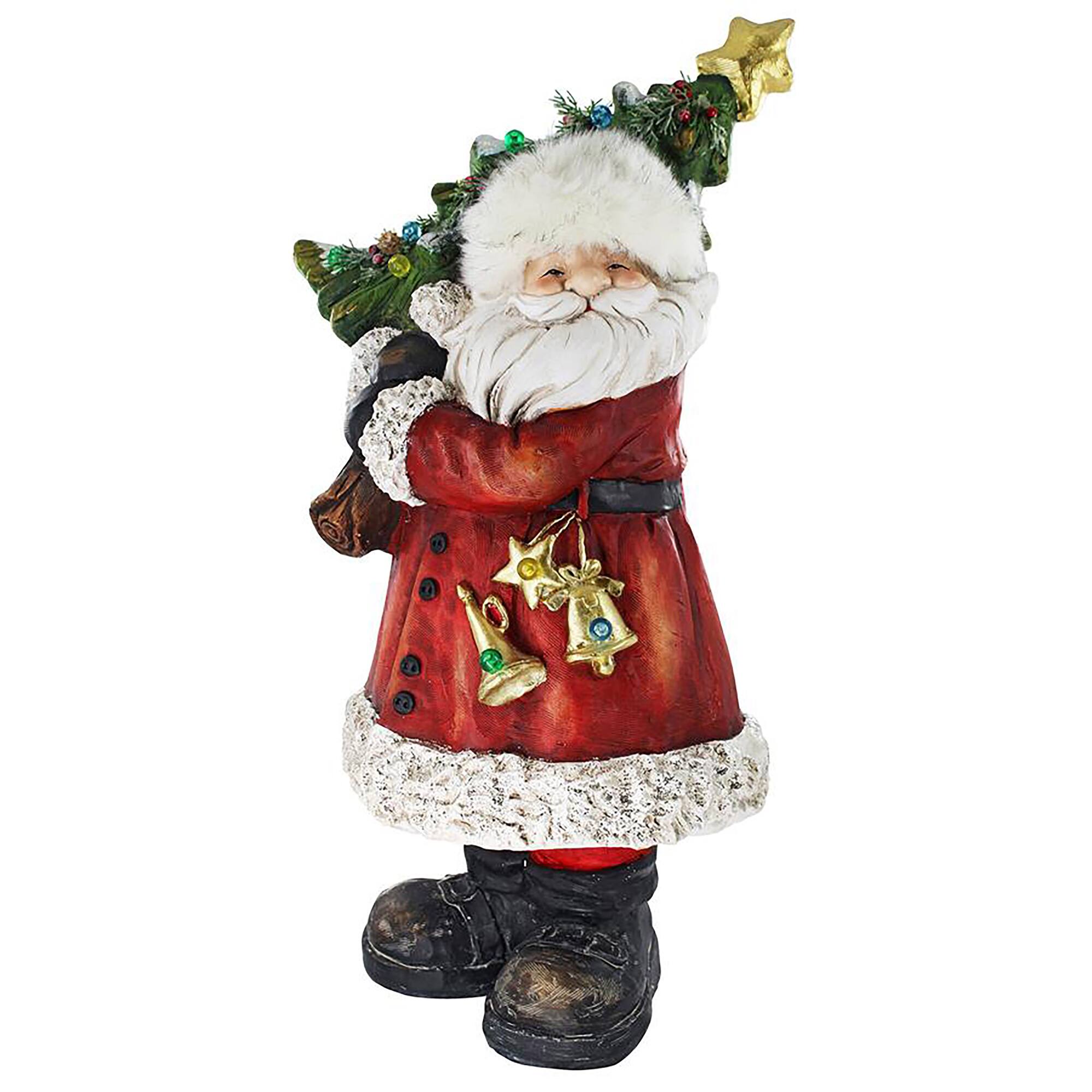 33" Santa with a Sparkling Christmas Tree Illuminated Holiday Statue