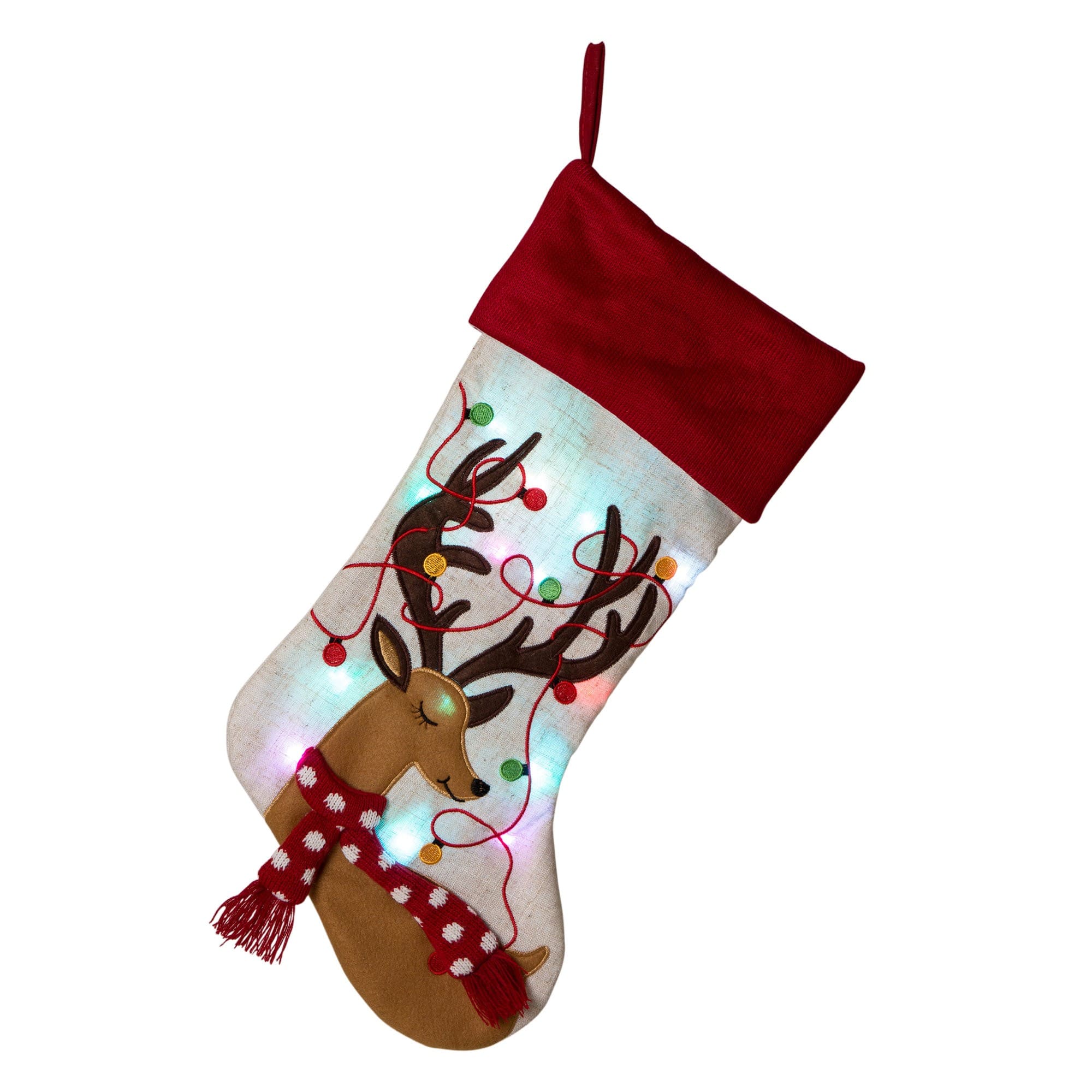 Glitzhome&#xAE; LED Reindeer Stockings &#x26; Tree Skirt Set