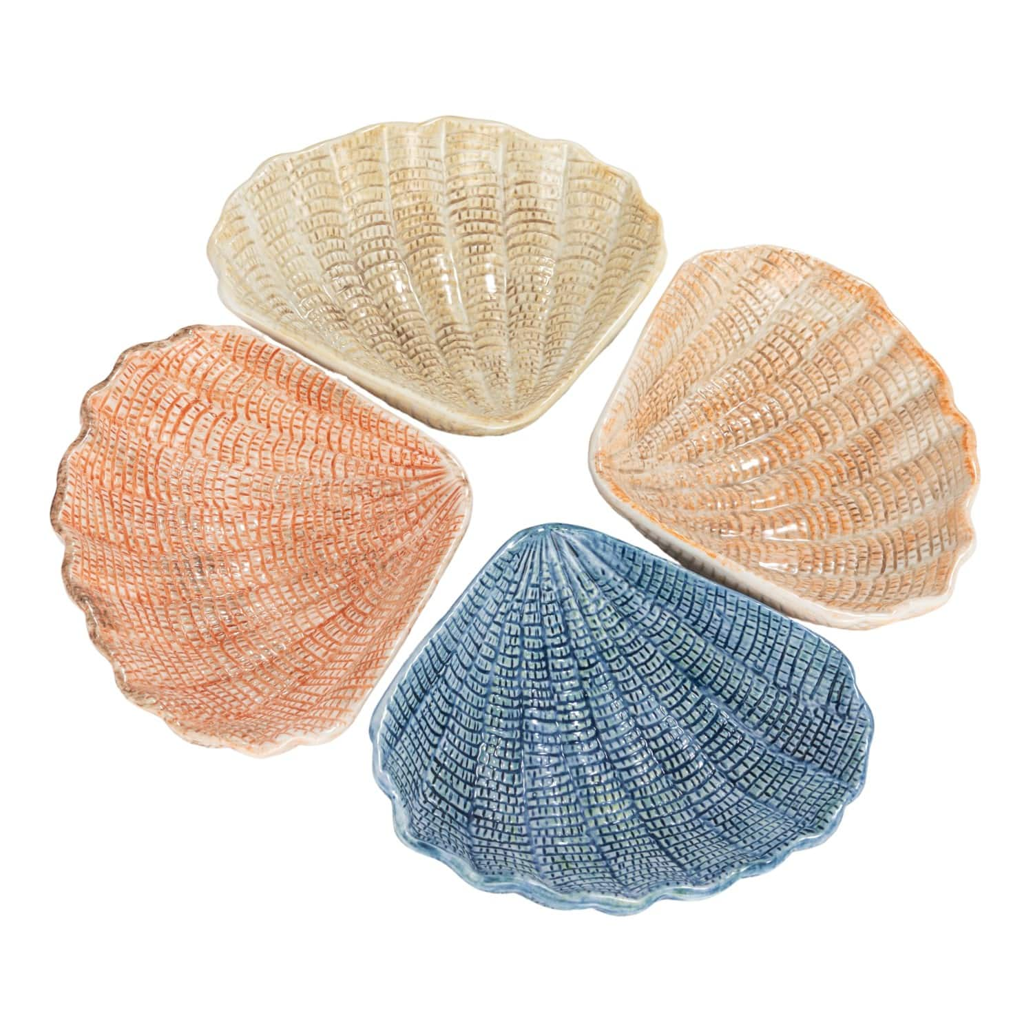 6&#x22; Blue &#x26; Peach Stoneware Shell Bowl Set