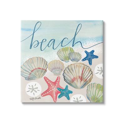 Stupell Industries Beach Calligraphy Seashells Clams Starfish Ocean ...