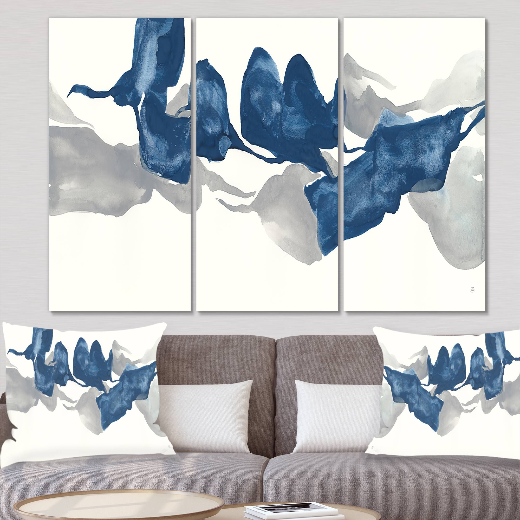 Designart Sapphire &#x26; Gray Gouache Modern Canvas Art