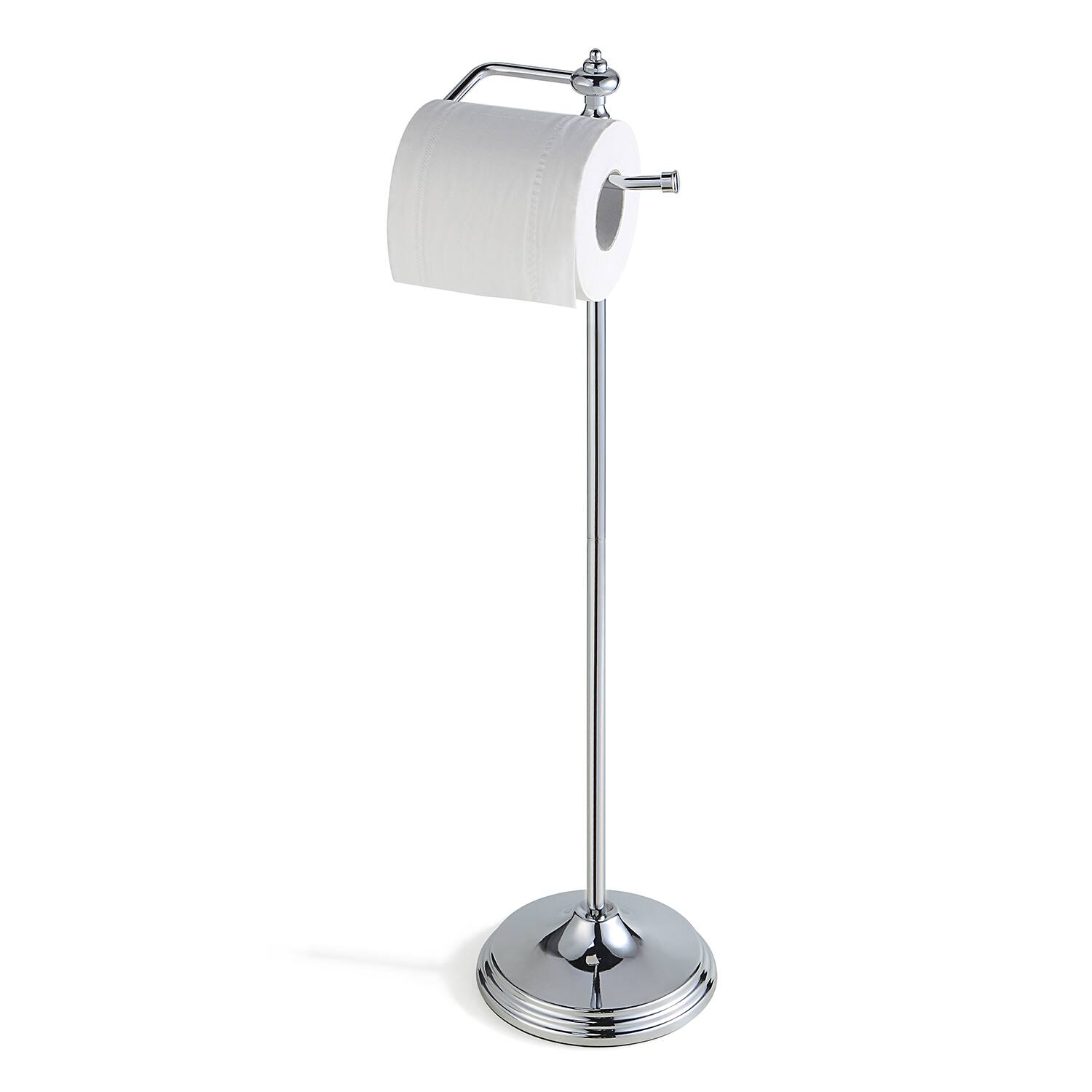SunnyPoint 24.5&#x22; Chrome Bathroom Free Standing Toilet Tissue Paper Holder with Reserve Function