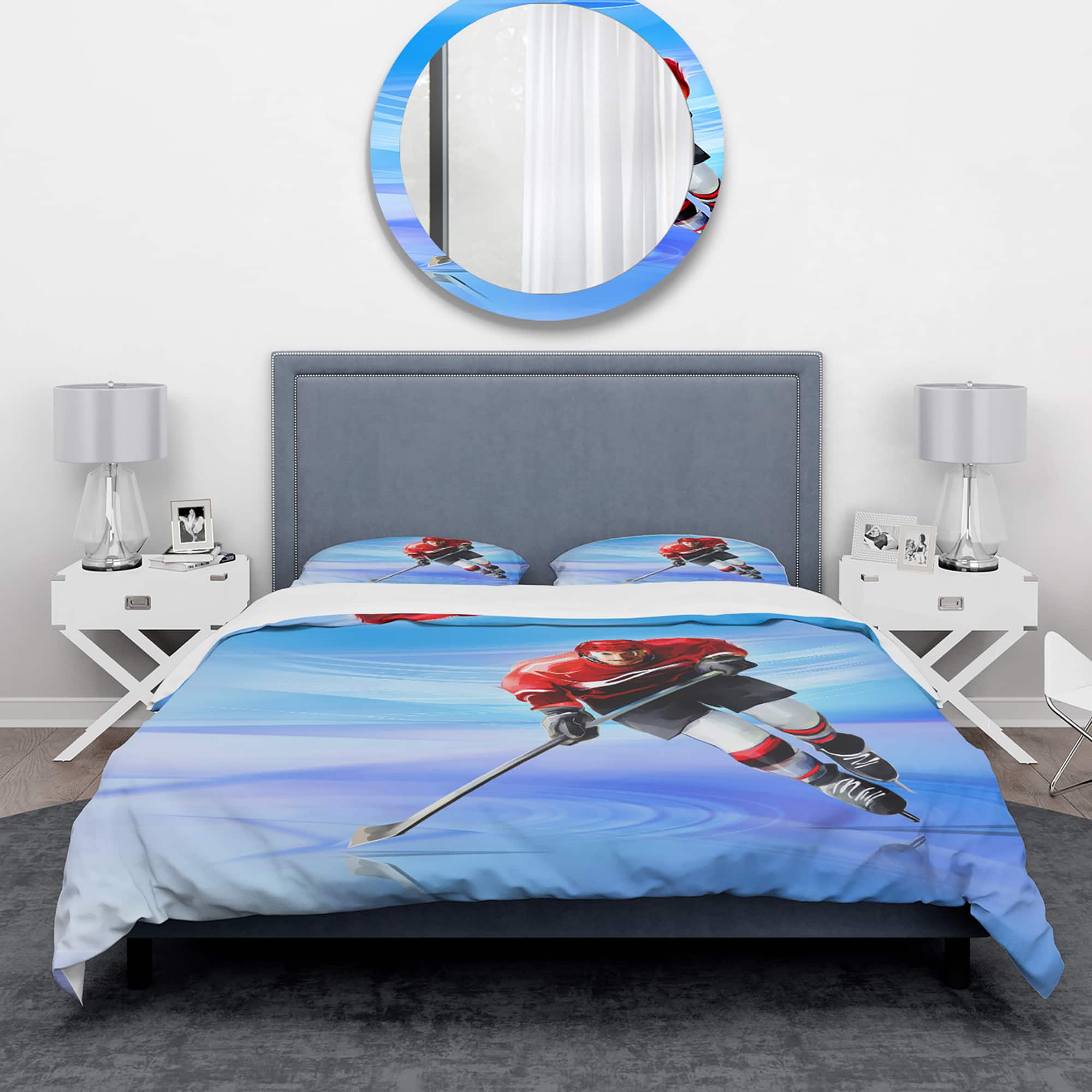 Designart &#x27;Male Hokey Player&#x27; Abstract Portrait Bedding Set - Duvet Cover &#x26; Shams