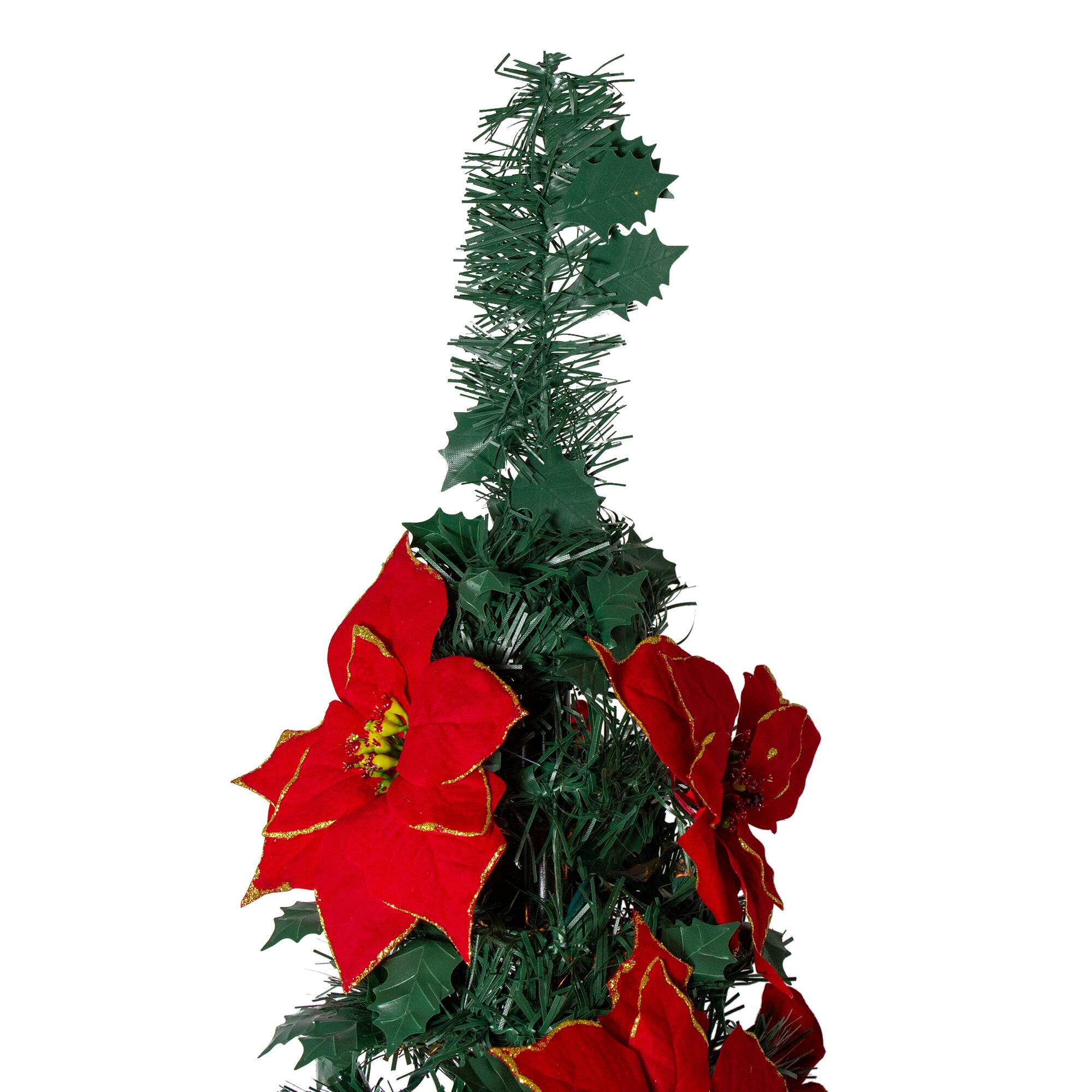 6ft. Pre-Lit Pre-Decorated Poinsettia Pop-Up Artificial Christmas Tree