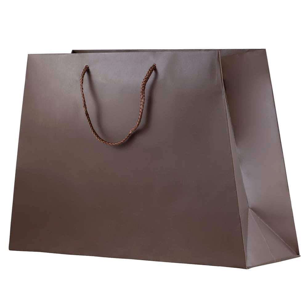 JAM Paper Matte Chocolate Brown Trapezoid Gift Bags with Rope Handles, 100ct.