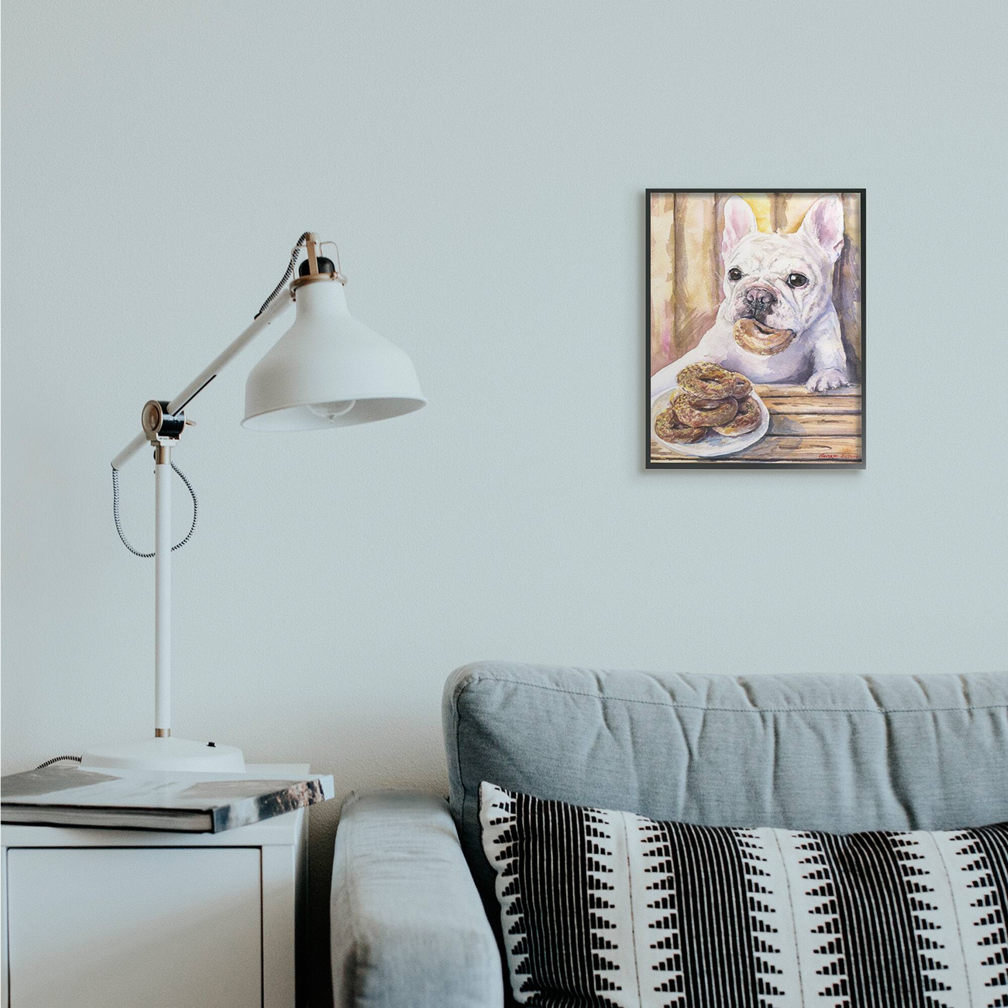 Stupell Industries French Bulldog with Donuts Dessert Pet Dog in Black Frame Wall Art