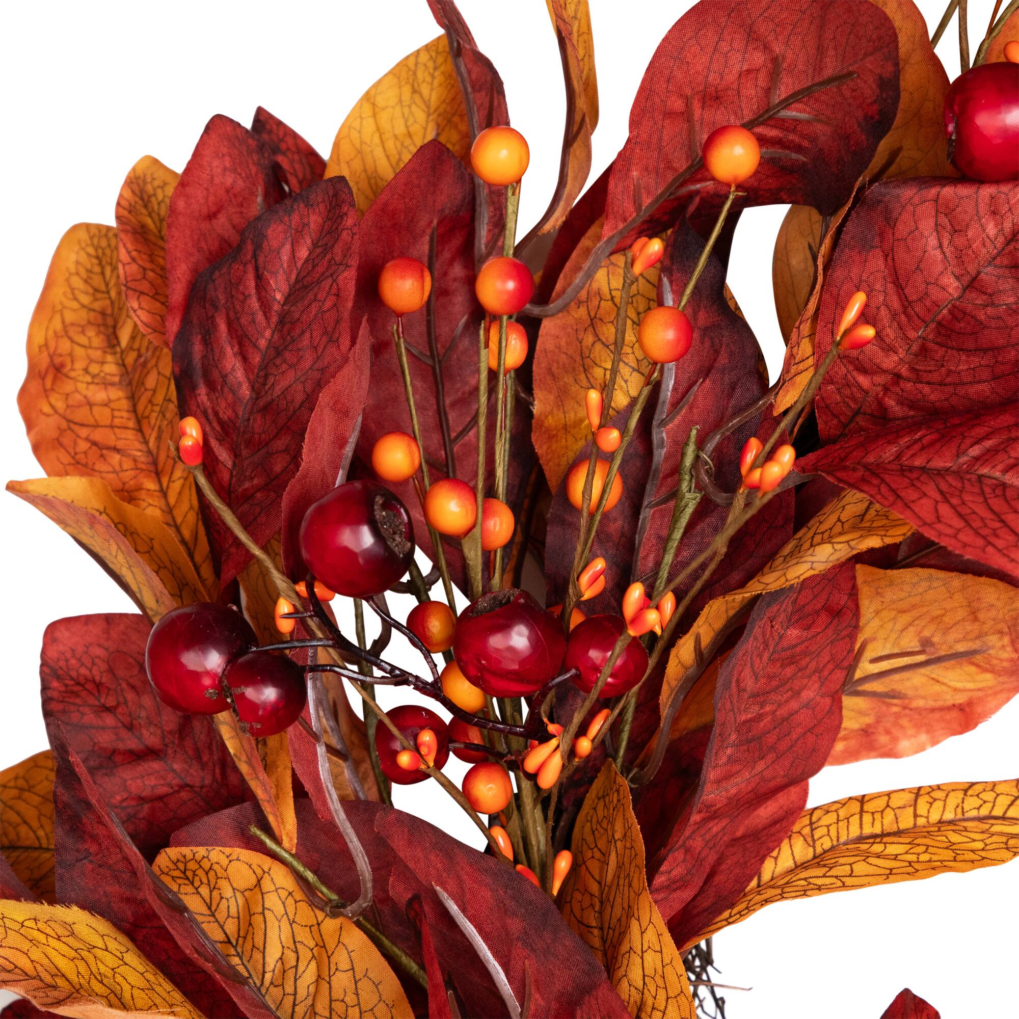 24" Berries with Leaves Artificial Fall Harvest Twig Wreath