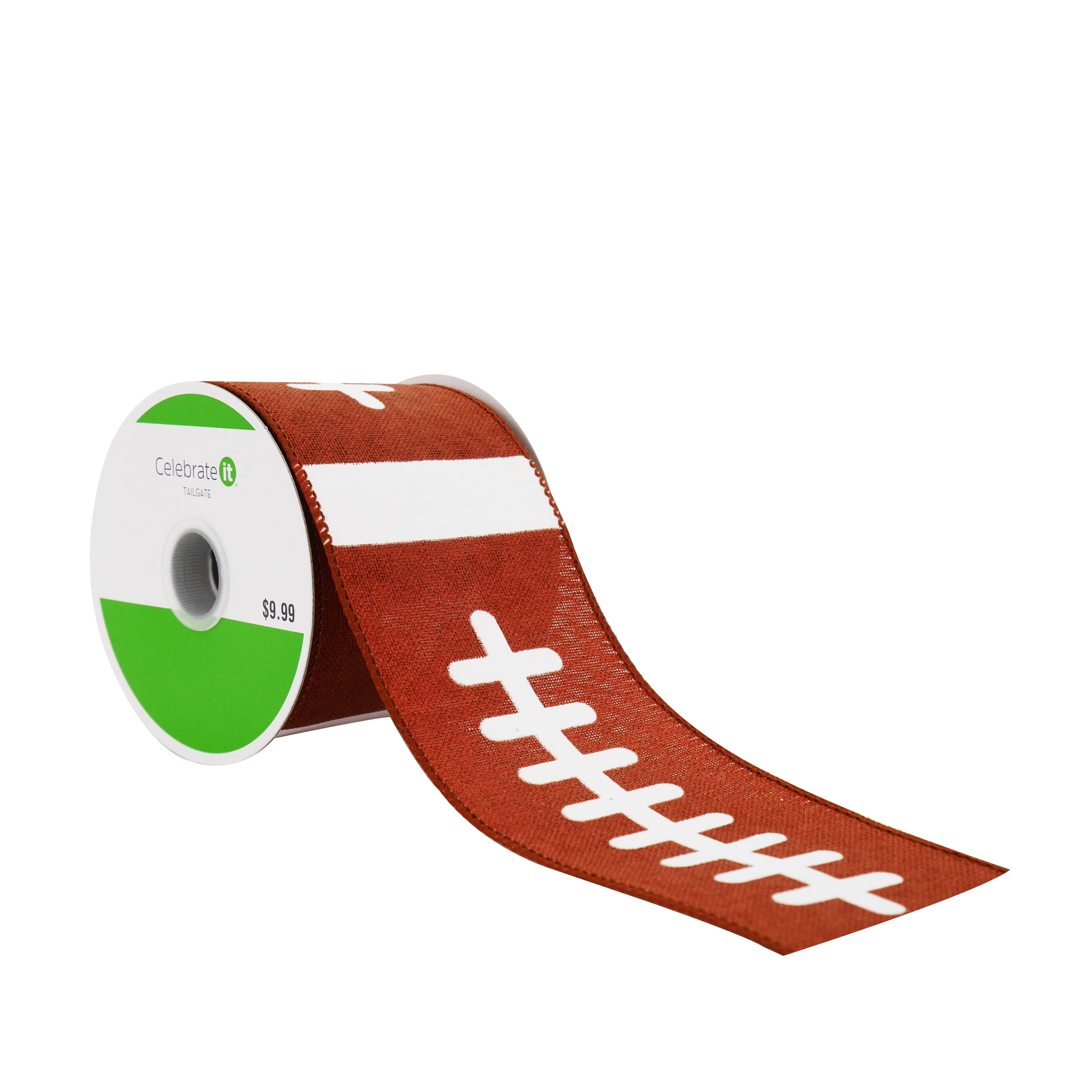 2.5&#x22; x 6.6yd. Football Wired Faux Linen Ribbon by Celebrate It&#x2122; Tailgate