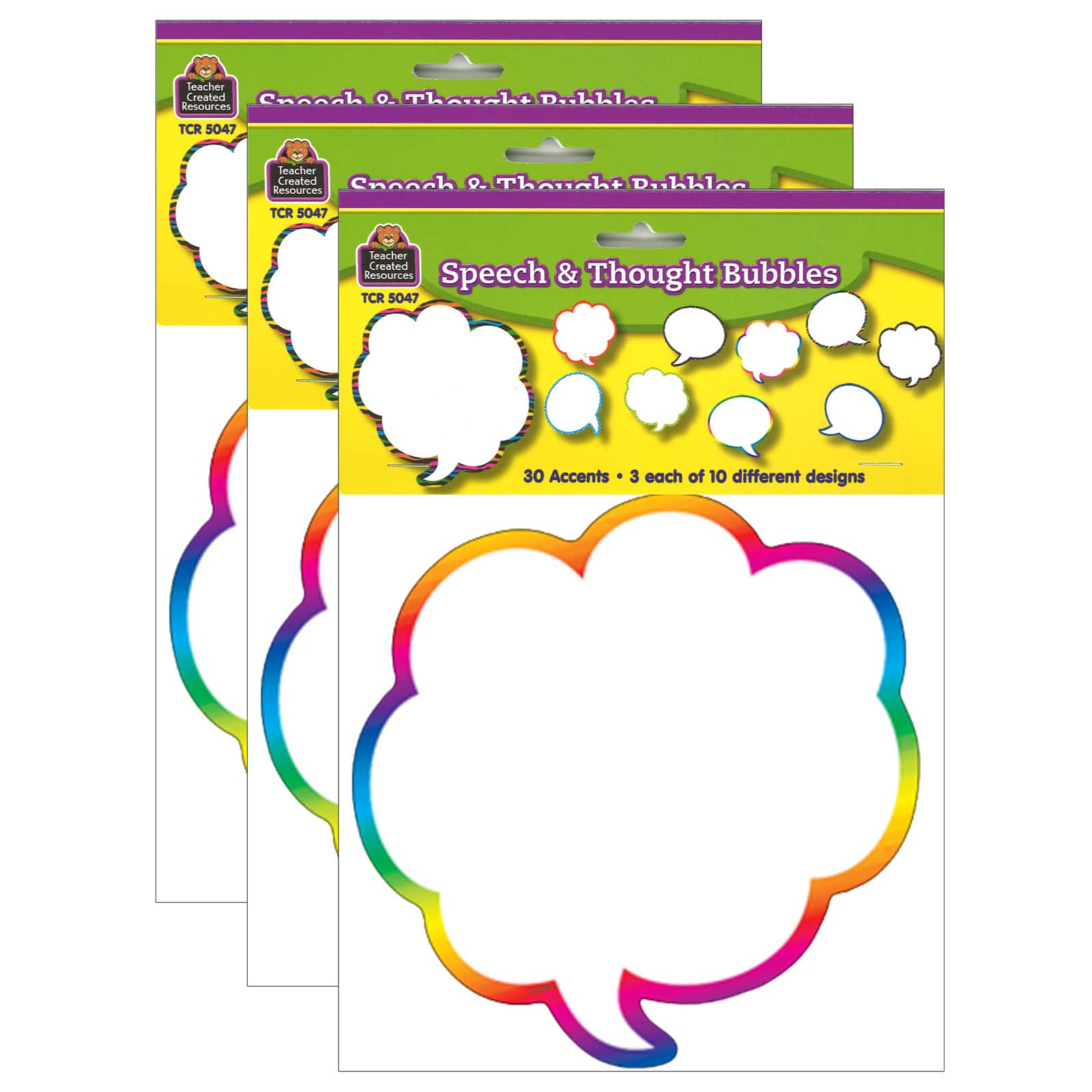 Teacher Created Resources® Speech/Thought Bubbles Accents, 3 Packs of 30