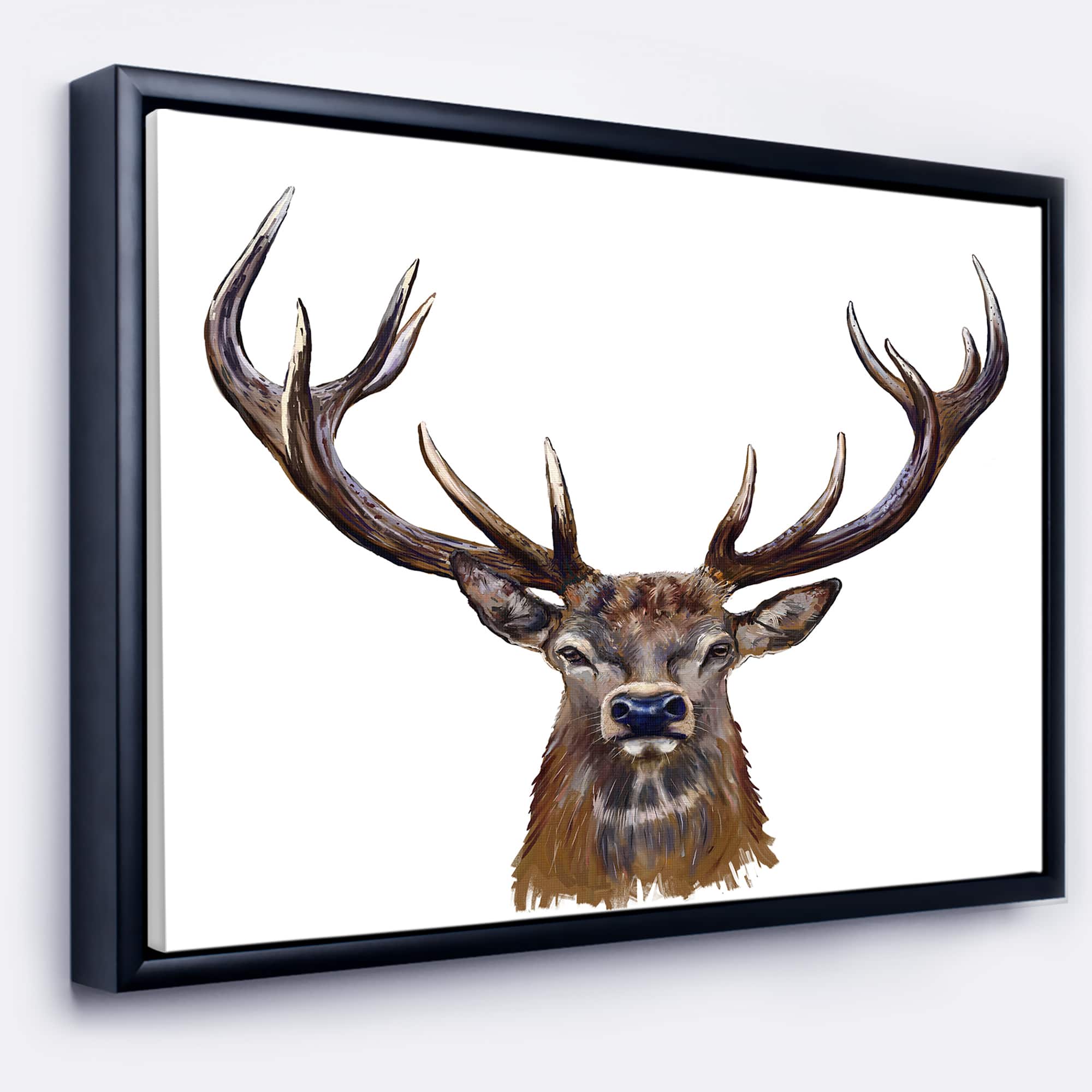 Designart - Deer Head in Front Illustration - Animal Art On Framed Canvas