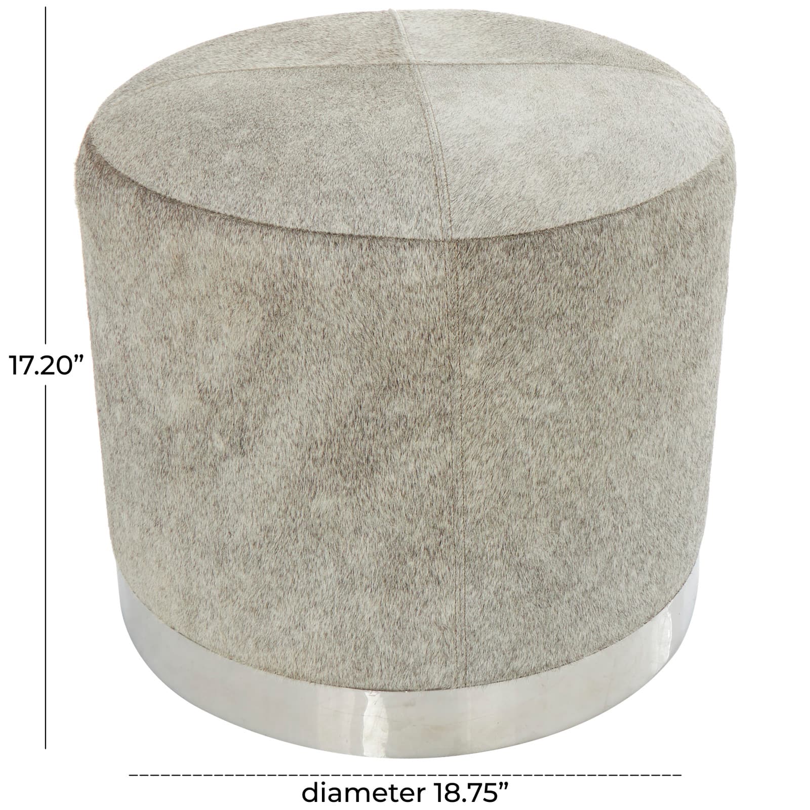 17" Gray Leather Patchwork Stool with Silver Metal Base