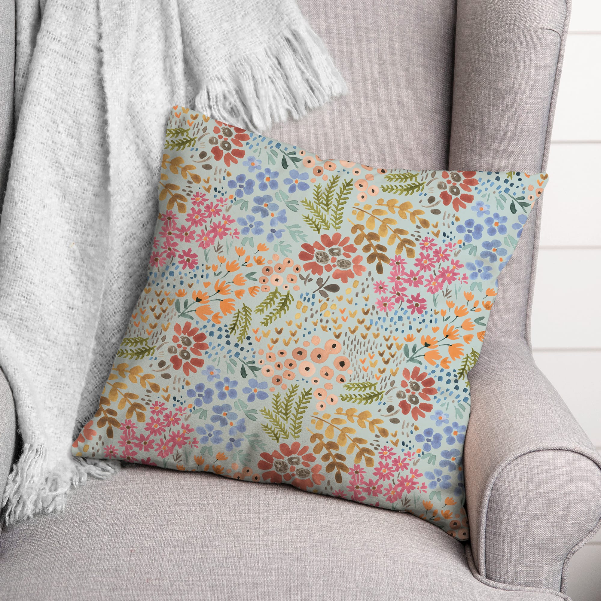 Wild Flower Floral Square Throw Pillow