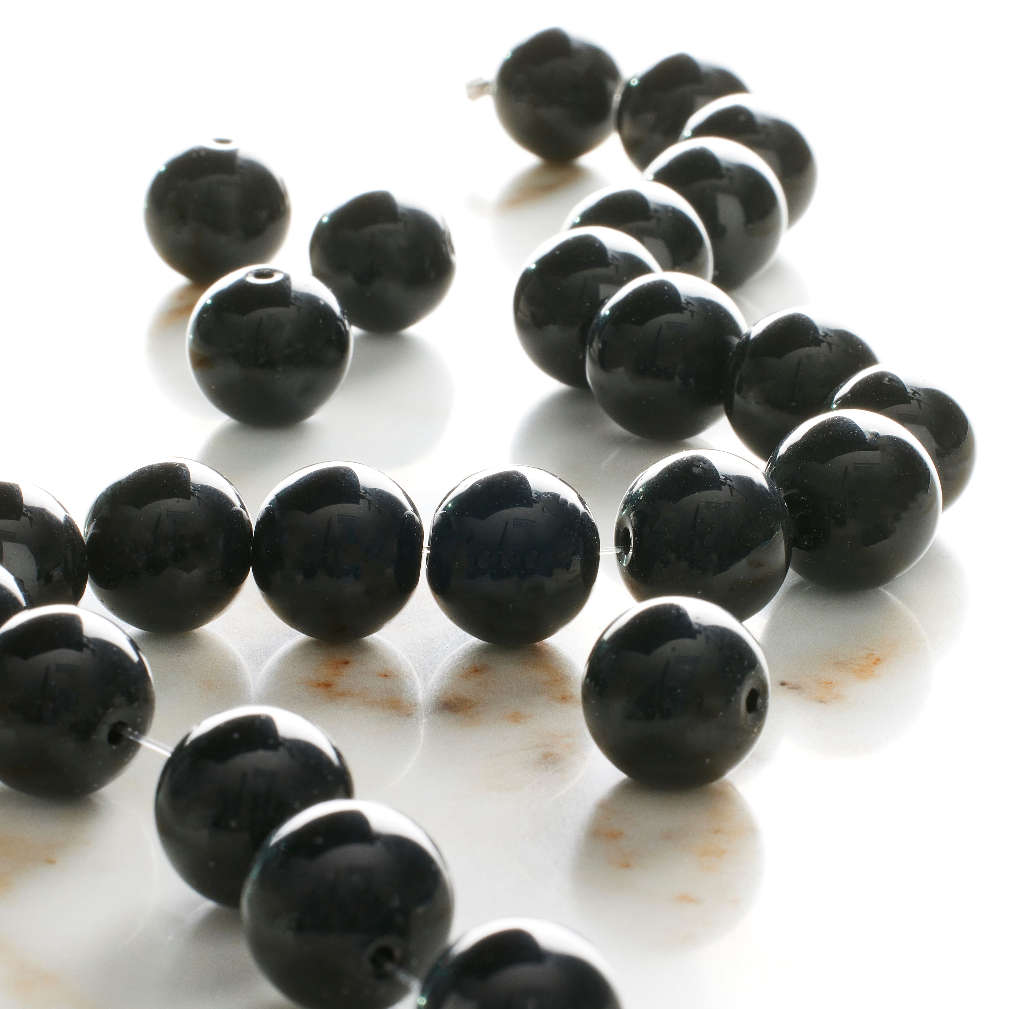 Black Round Glass Beads, 14mm by Bead Landing™