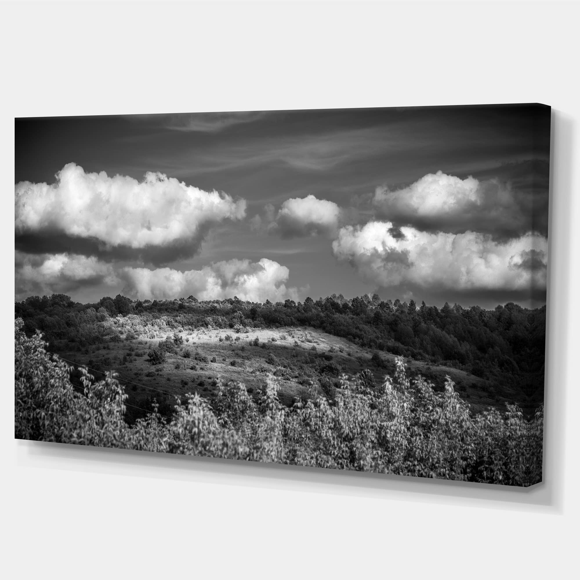 Designart - Green Hills under Cloudy Sky - Extra Large Wall Art Landscape